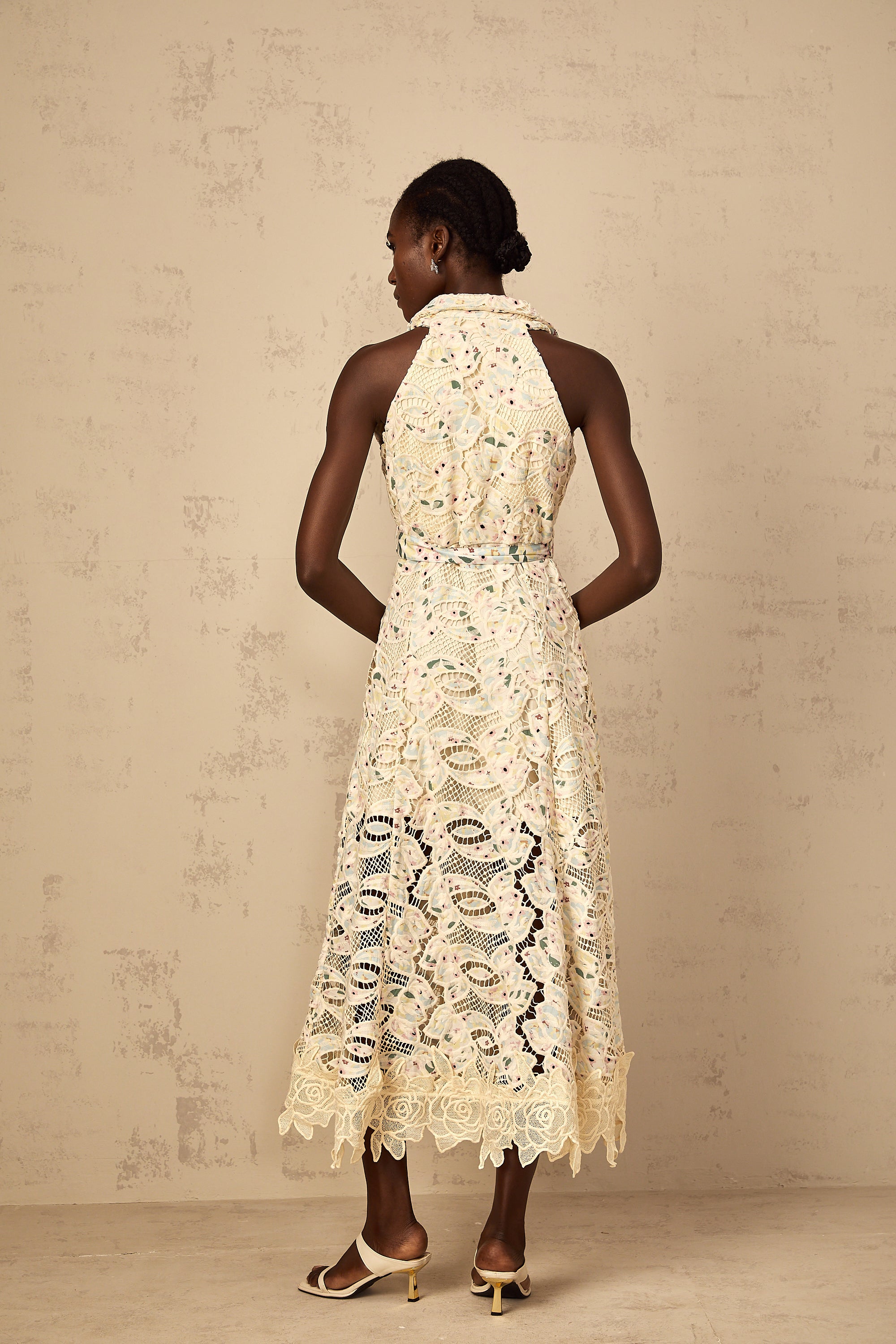Avril Floral Embroidered Cut-Out Midi Dress