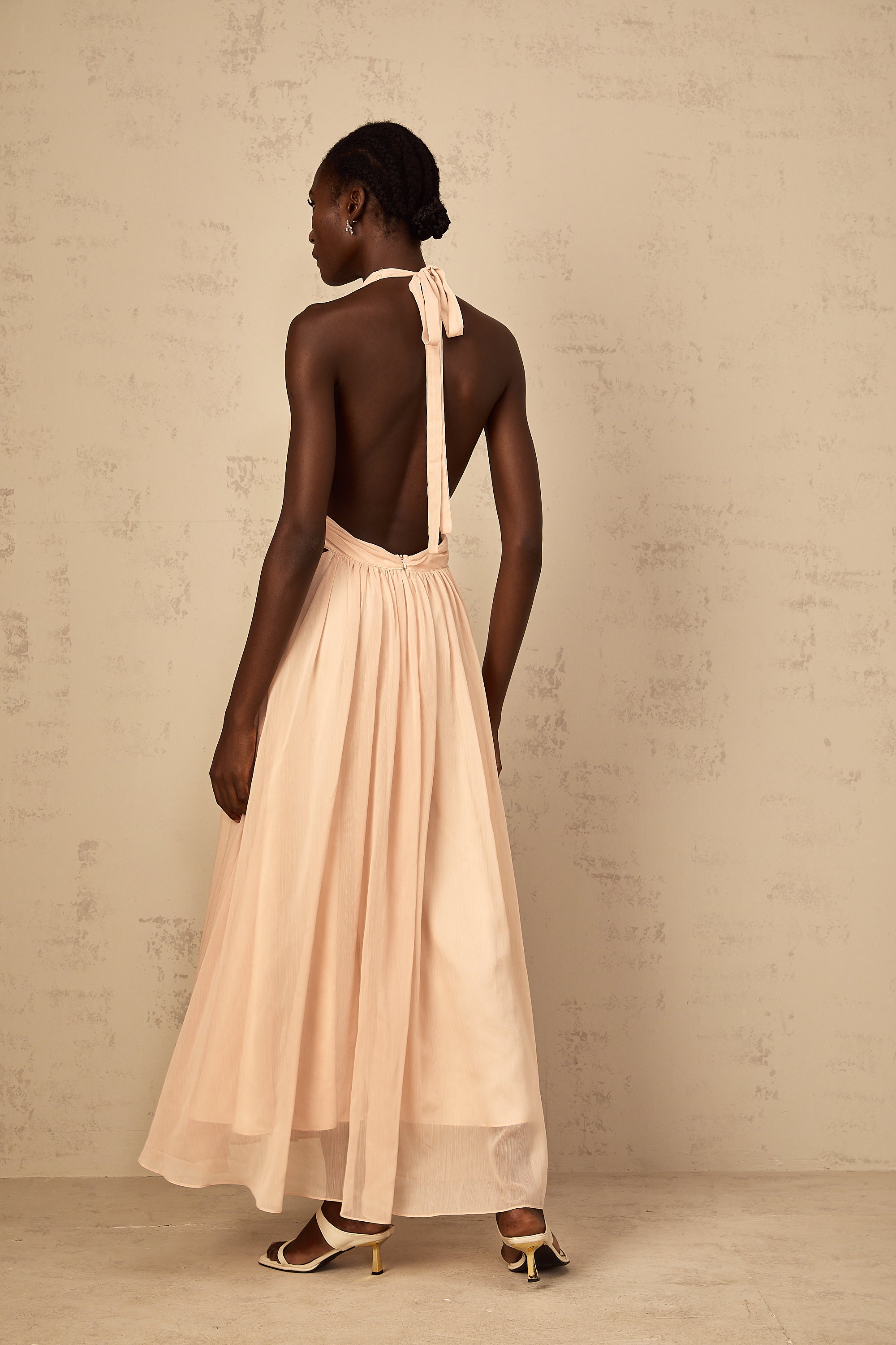 Dulcie Halterneck Shirred Tulle Maxi Dress