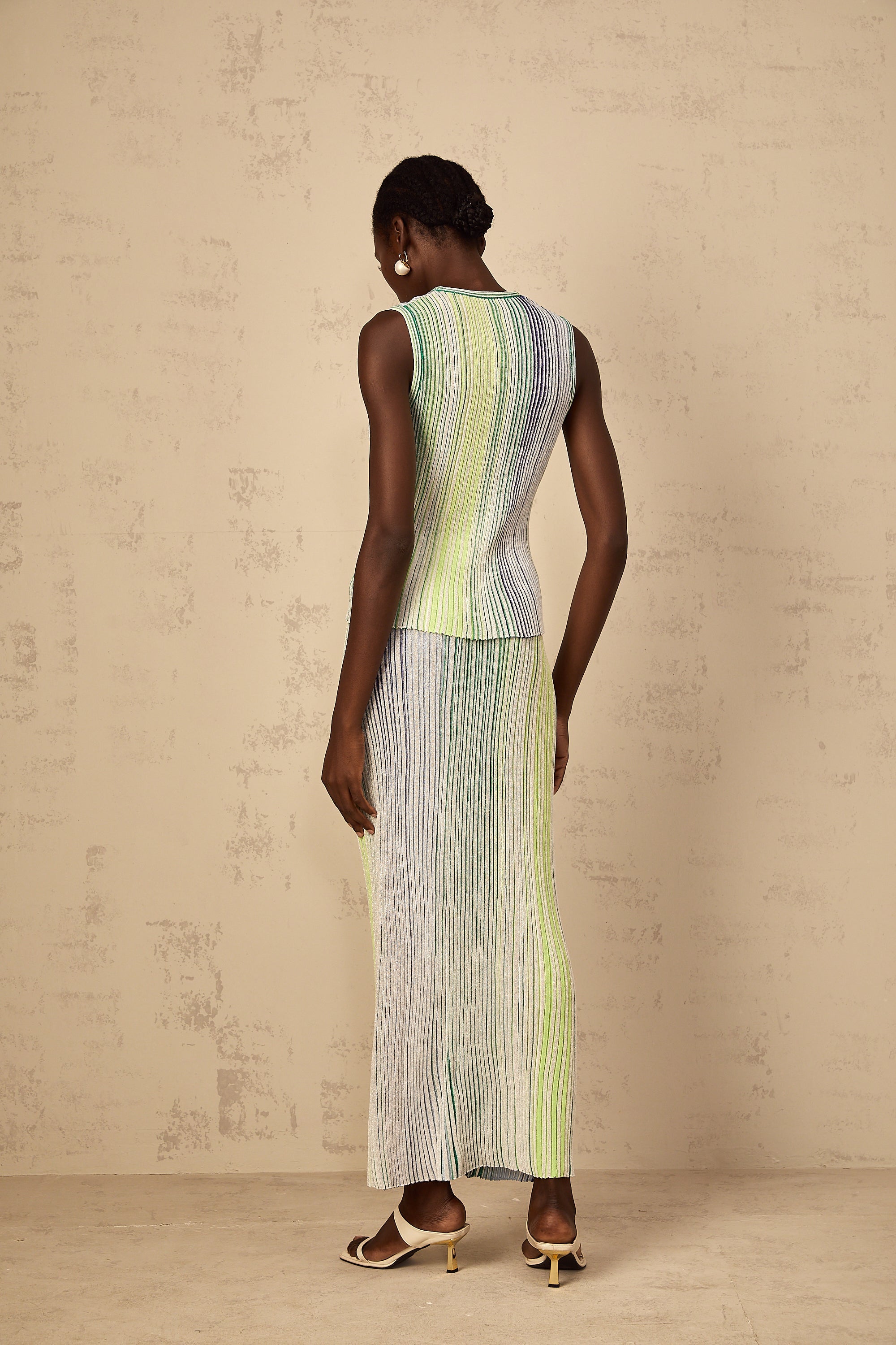Ulysse Green Glitter Pleated Knit Matching Set