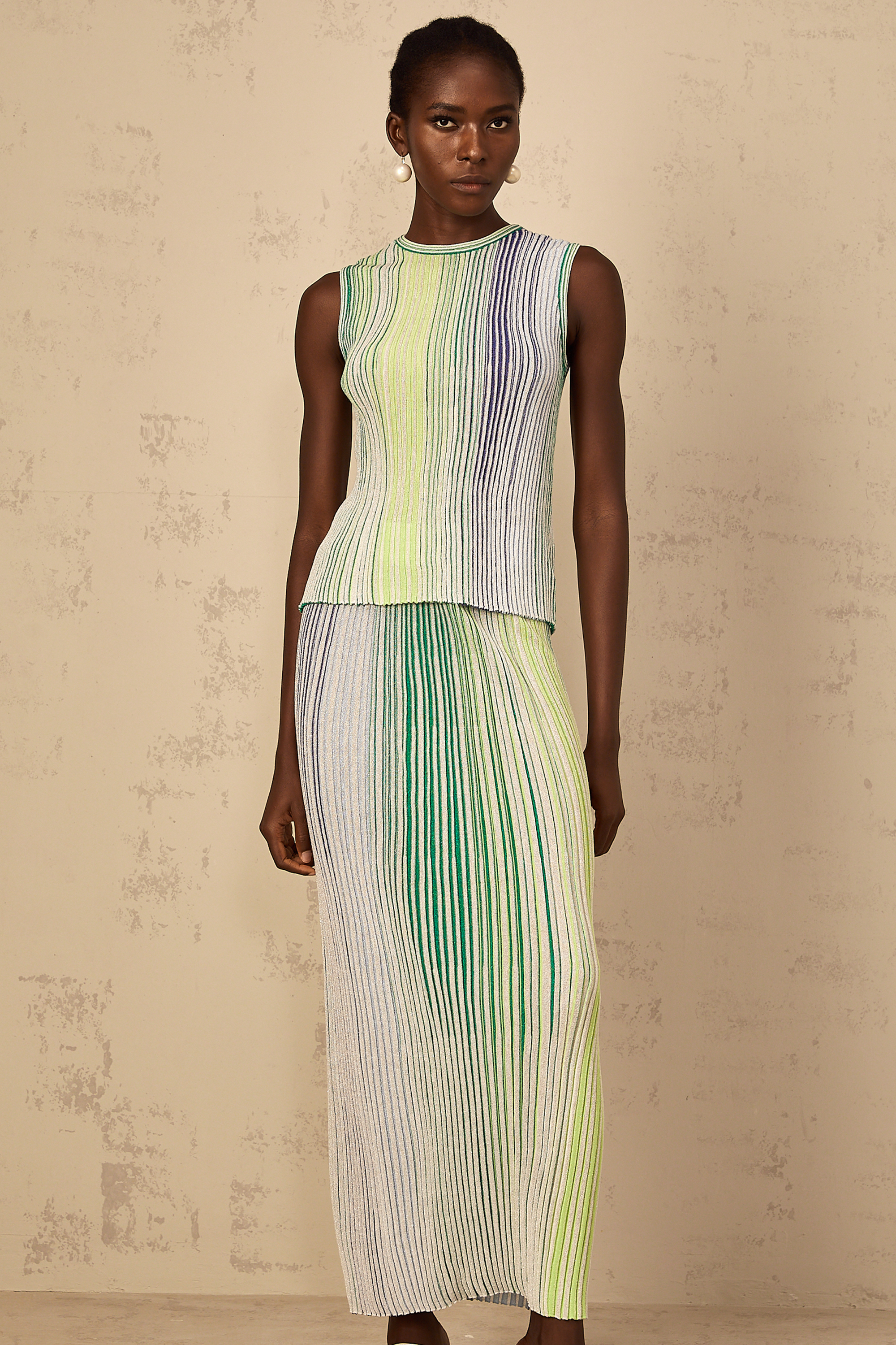 Ulysse Green Glitter Pleated Knit Matching Set
