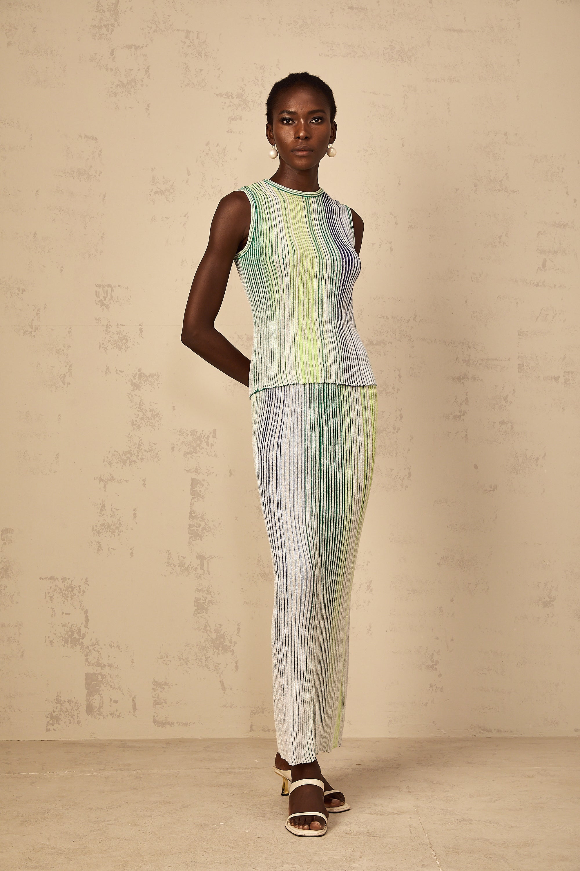 Ulysse Green Glitter Pleated Knit Matching Set