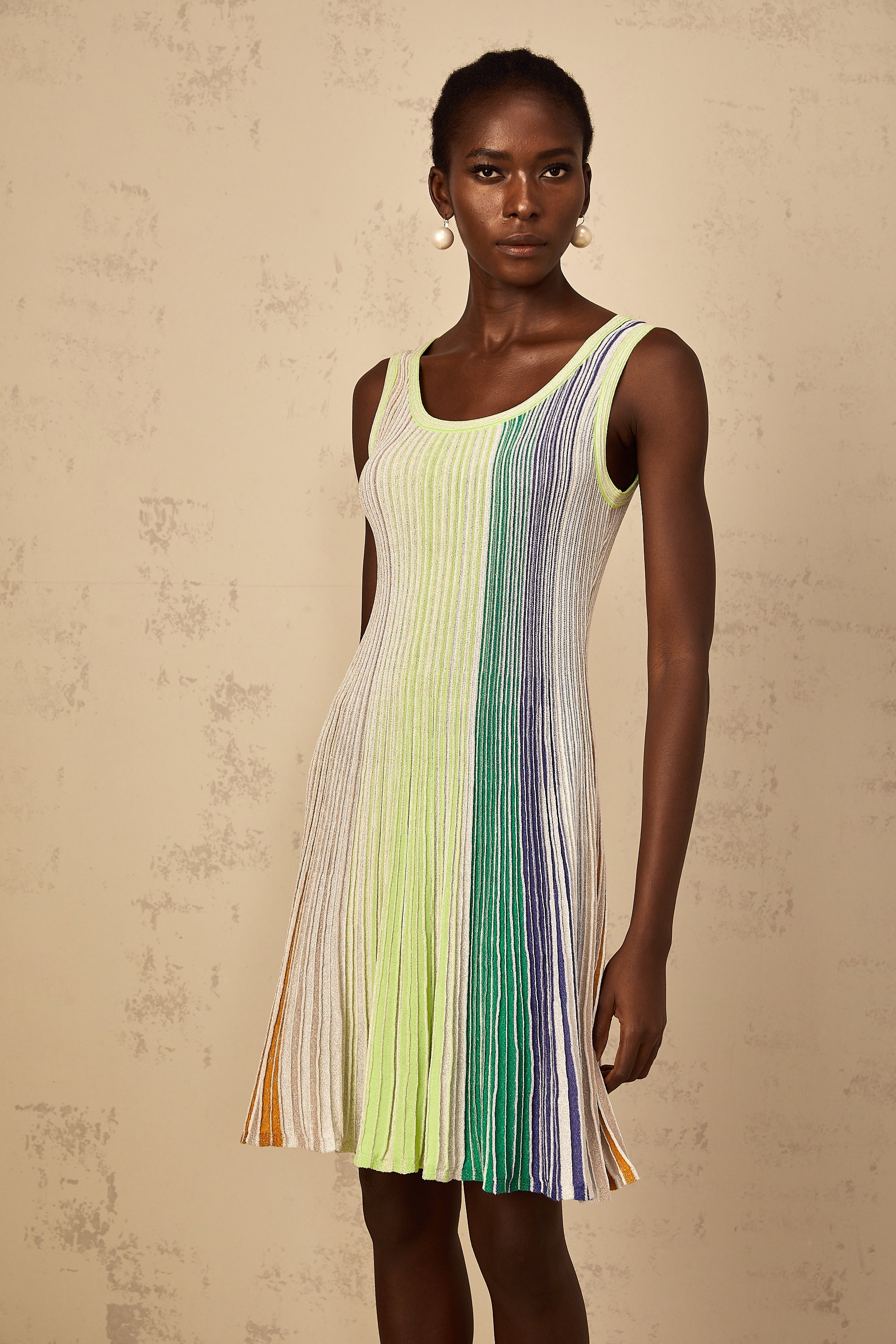Amaryllis Green Sequin Striped Knit Mini Dress