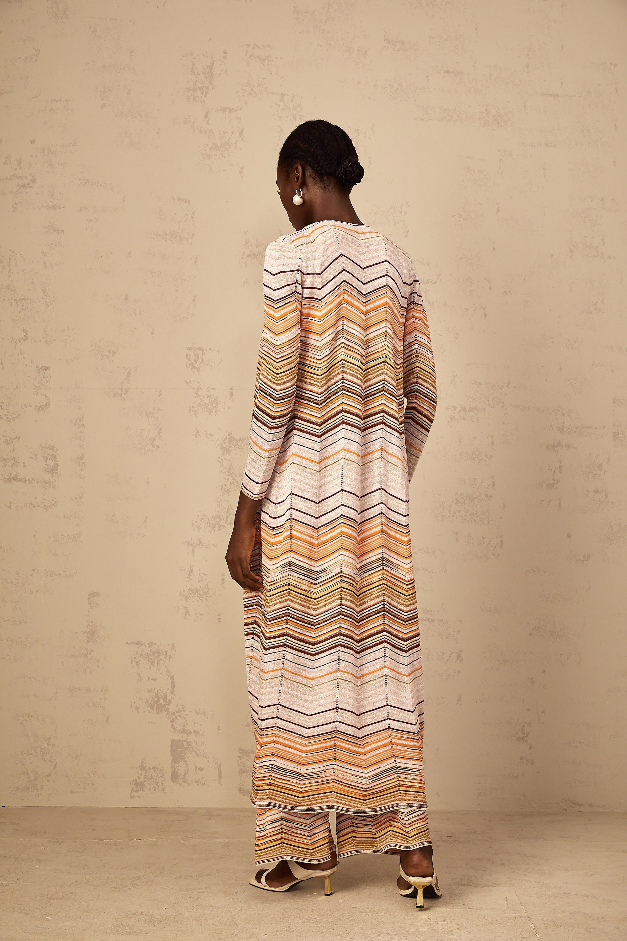 Chloé Neutral Striped Knit Long Cardigan