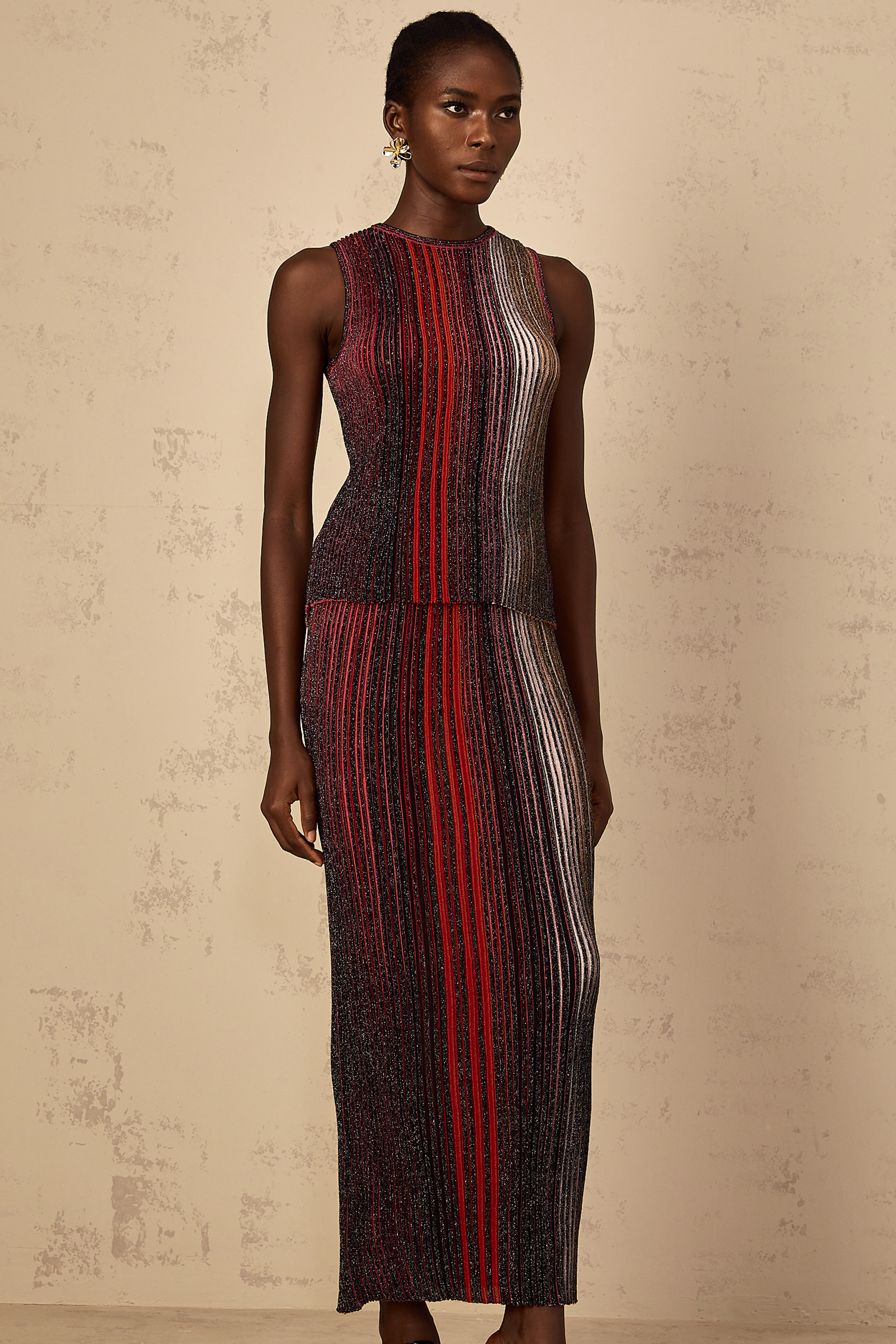 Ulysse Red Glitter Pleated Knit Matching Set (Final Sale-US Only)