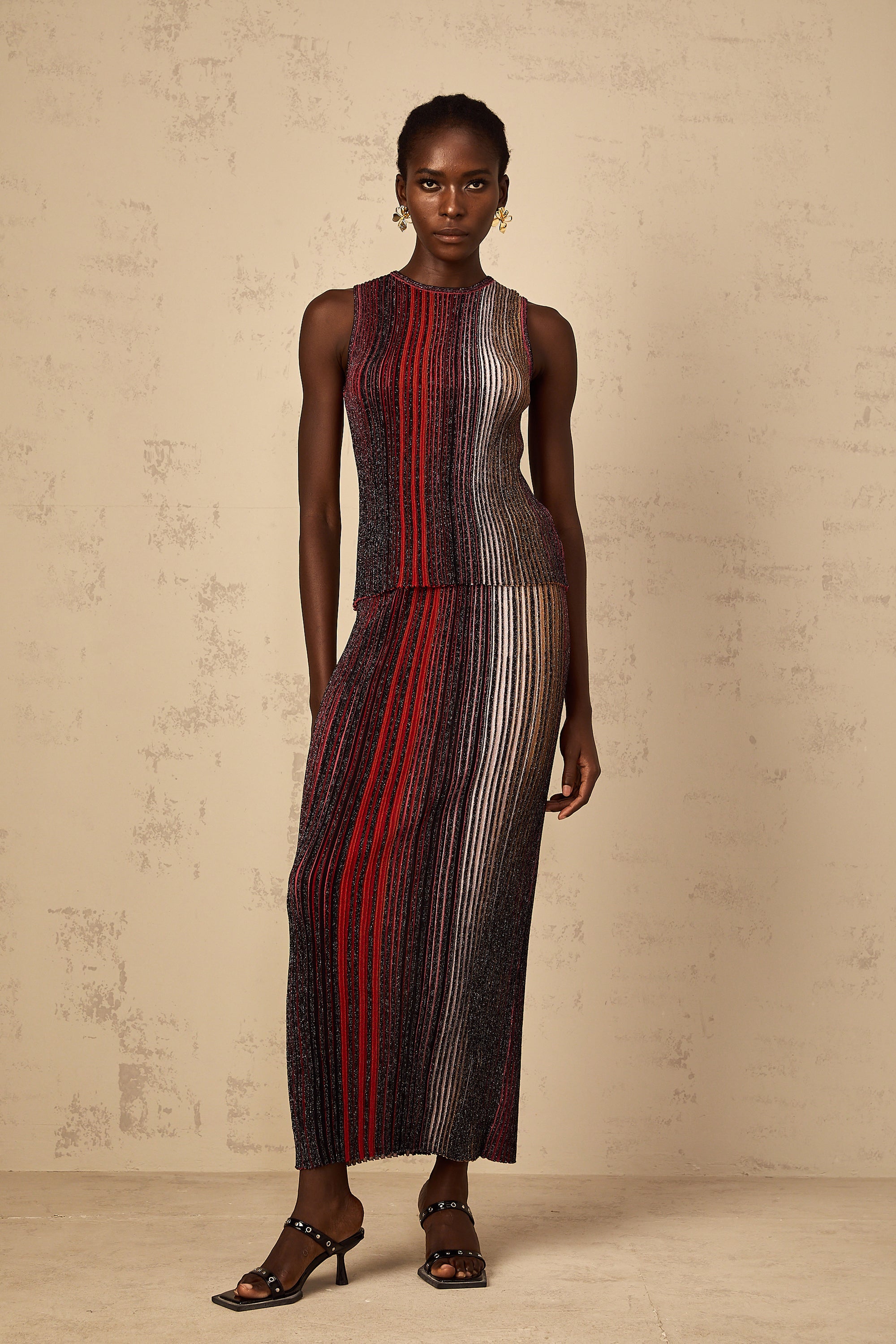 Ulysse Red Glitter Pleated Knit Matching Set (Final Sale-US Only)