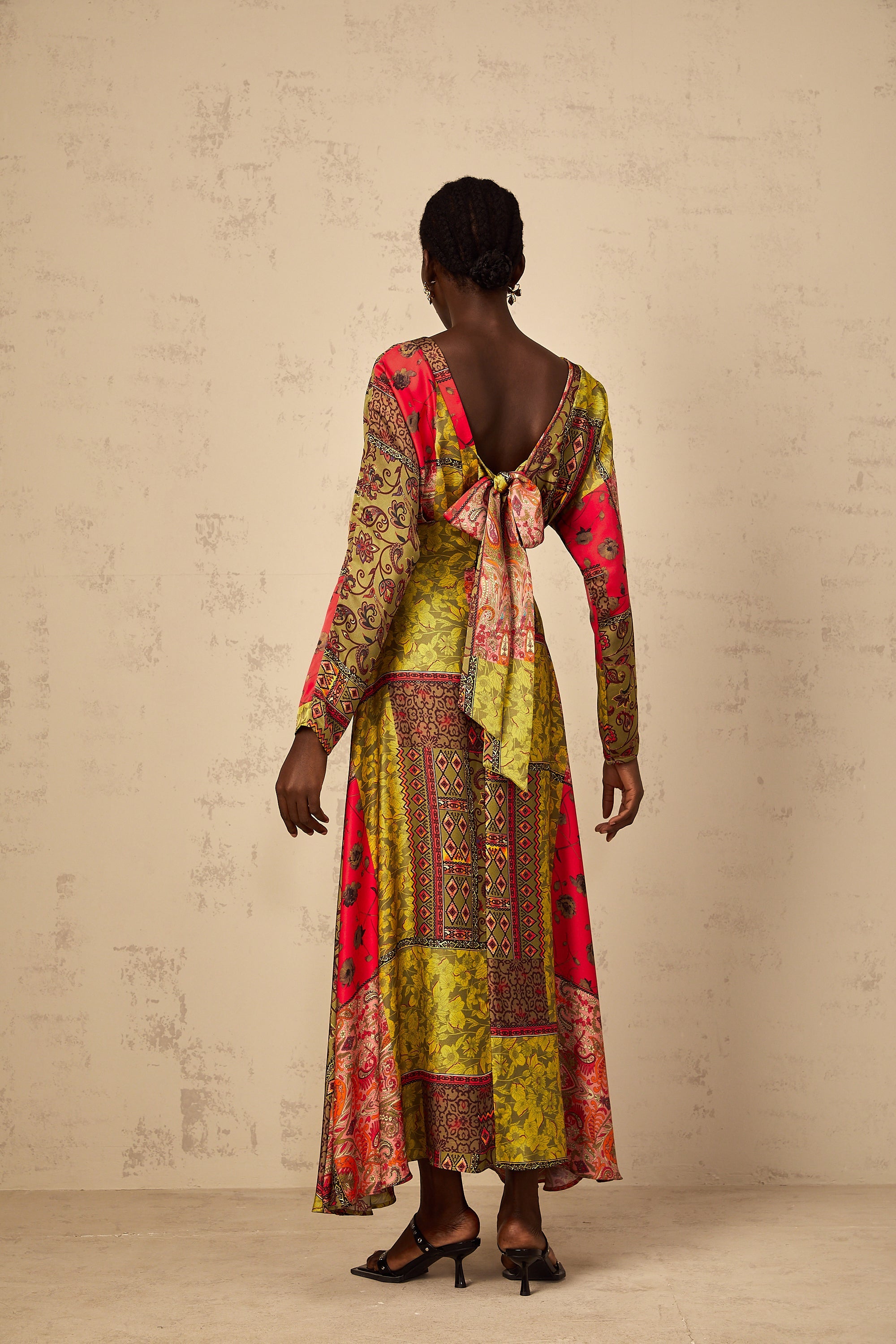 Pétunia Green Pattern Print Flared Midi Dress