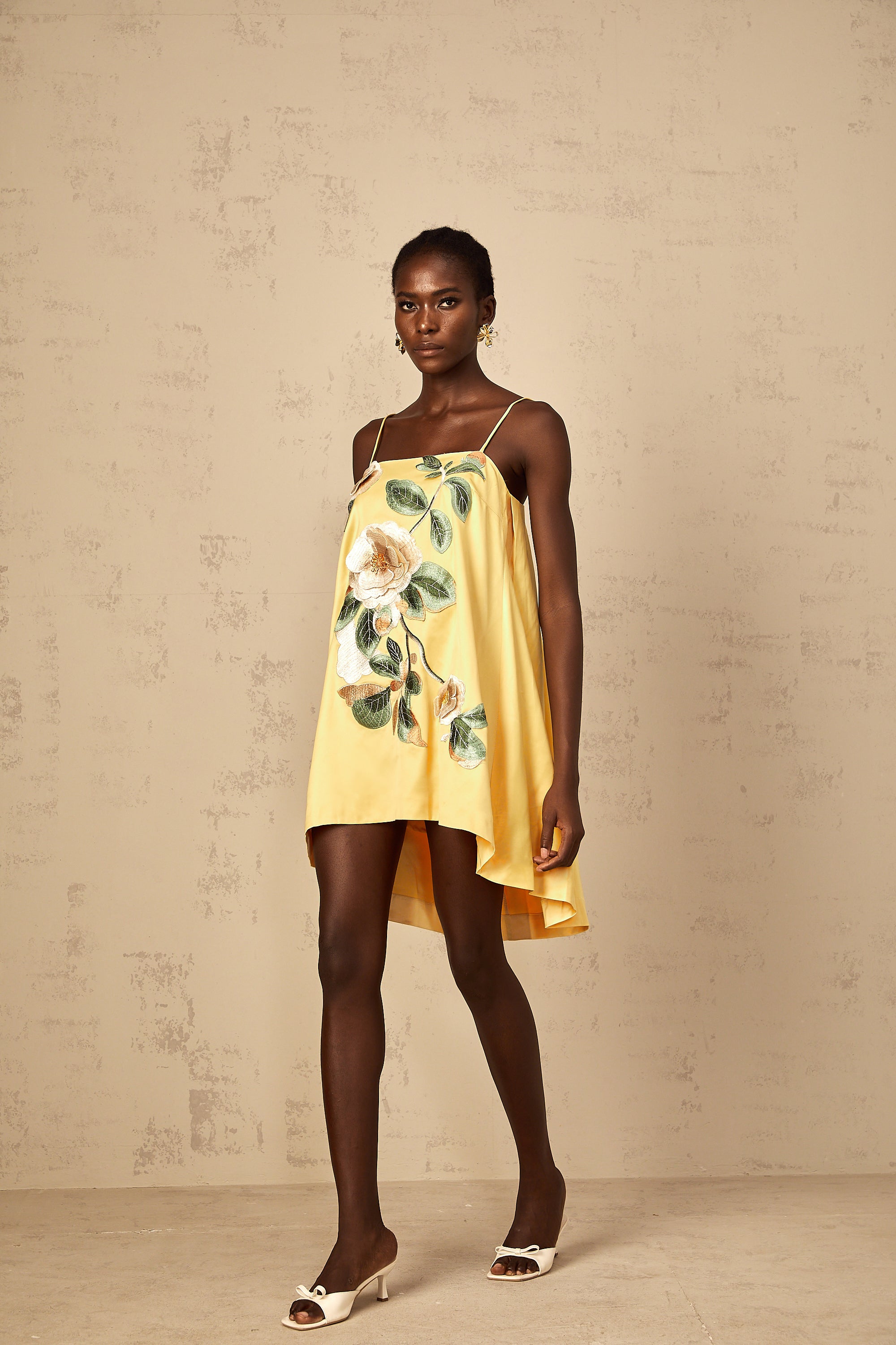 Avril Yellow Floral Embroidered Mini Dress (Final Sale-US Only)
