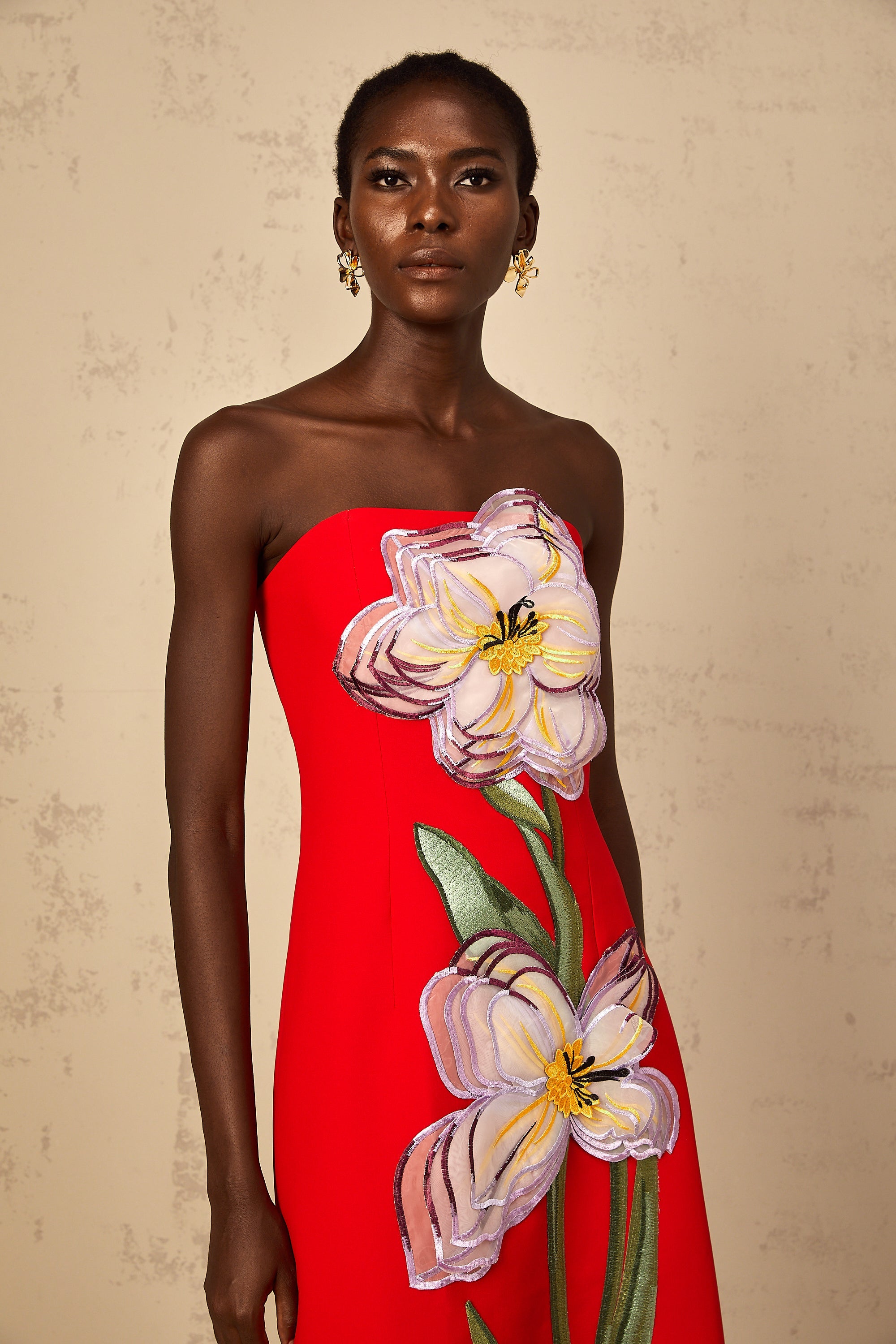 Irène Sequin Embroidered Off-Shoulder Midi Dress in Red (Final Sale-US Only)