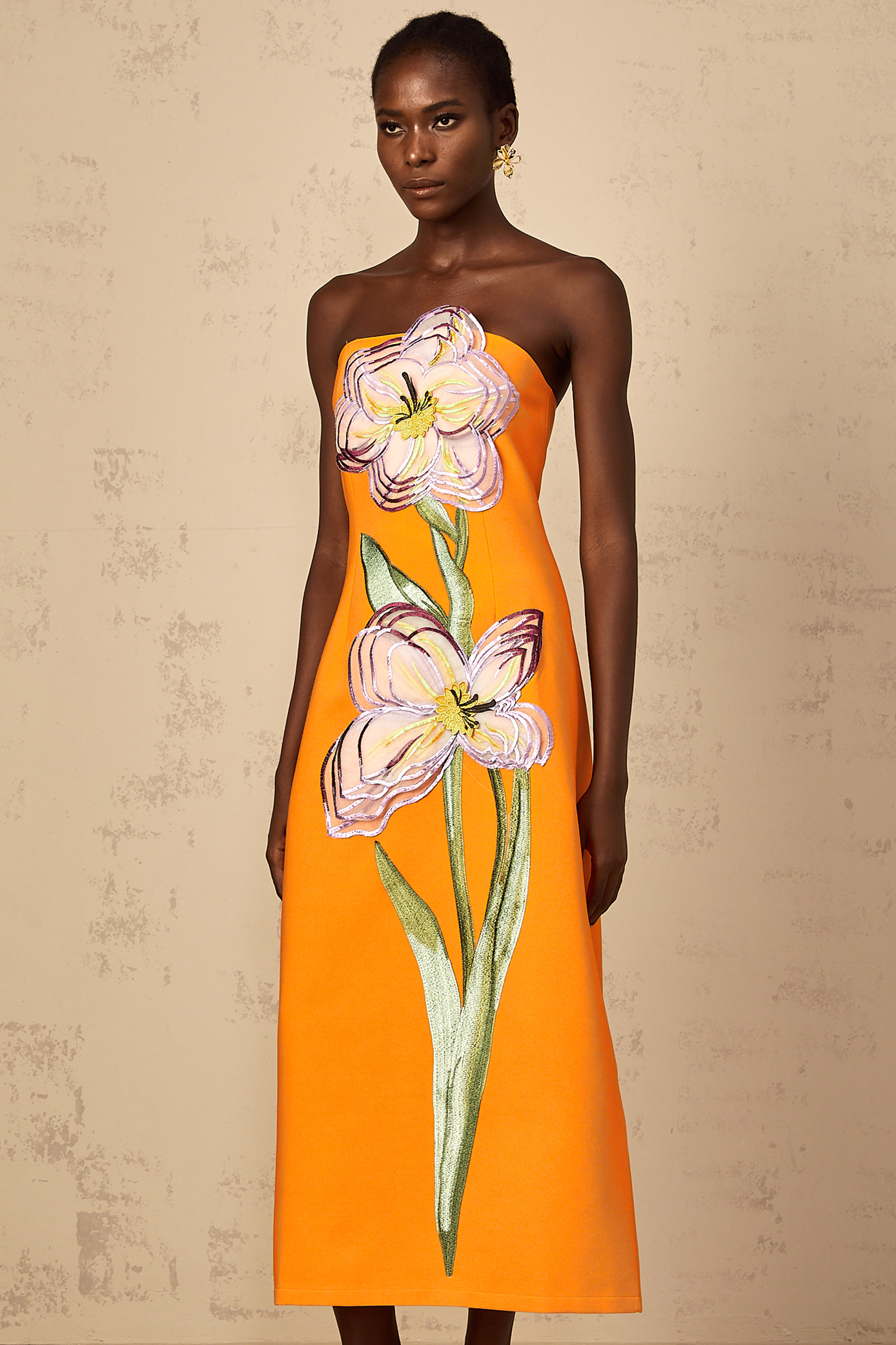 Irène Sequin Embroidered Off-Shoulder Midi Dress in Orange (Final Sale-US Only)