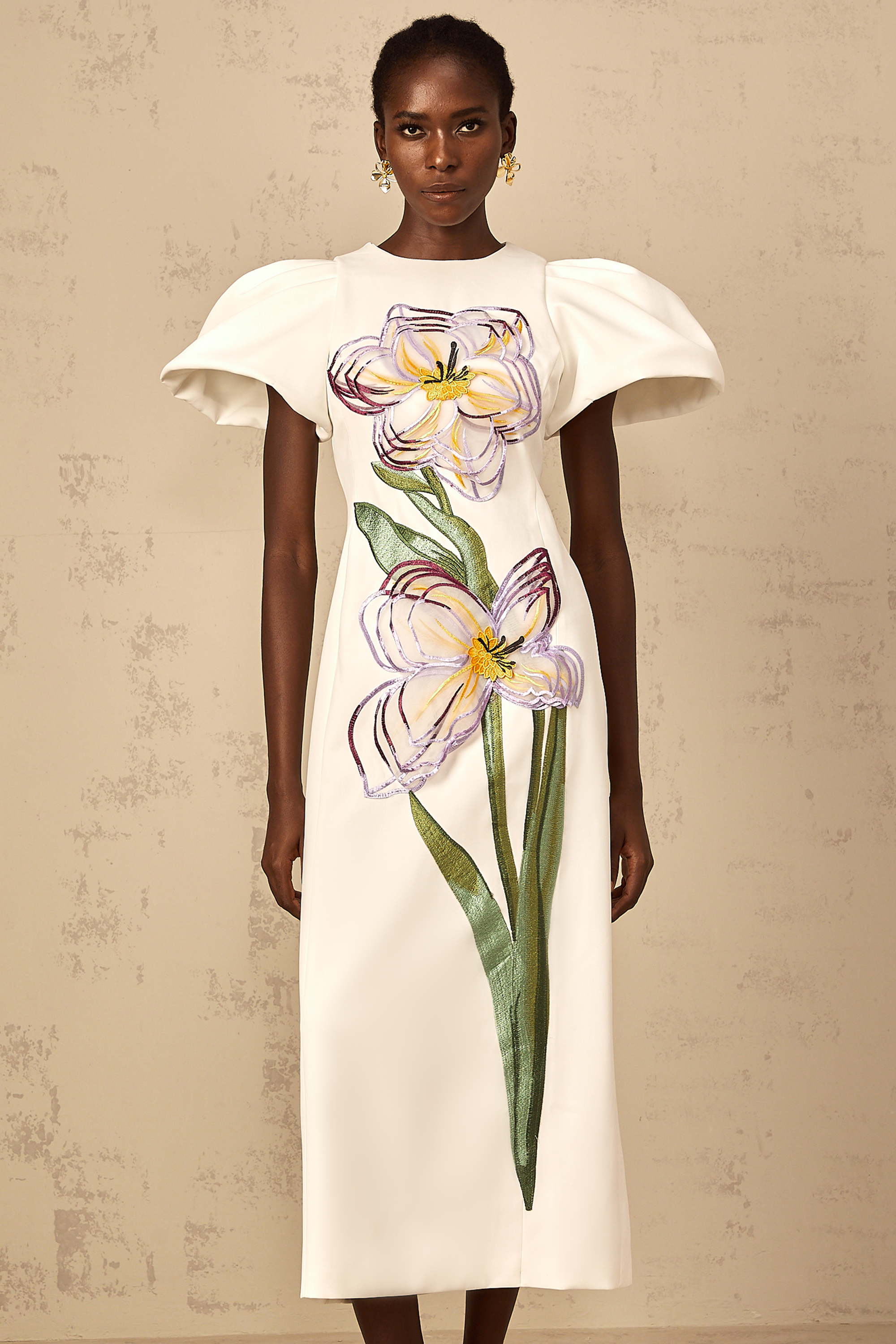 Irène White Sequin Floral Embroidered Midi Dress (Final Sale-US Only)