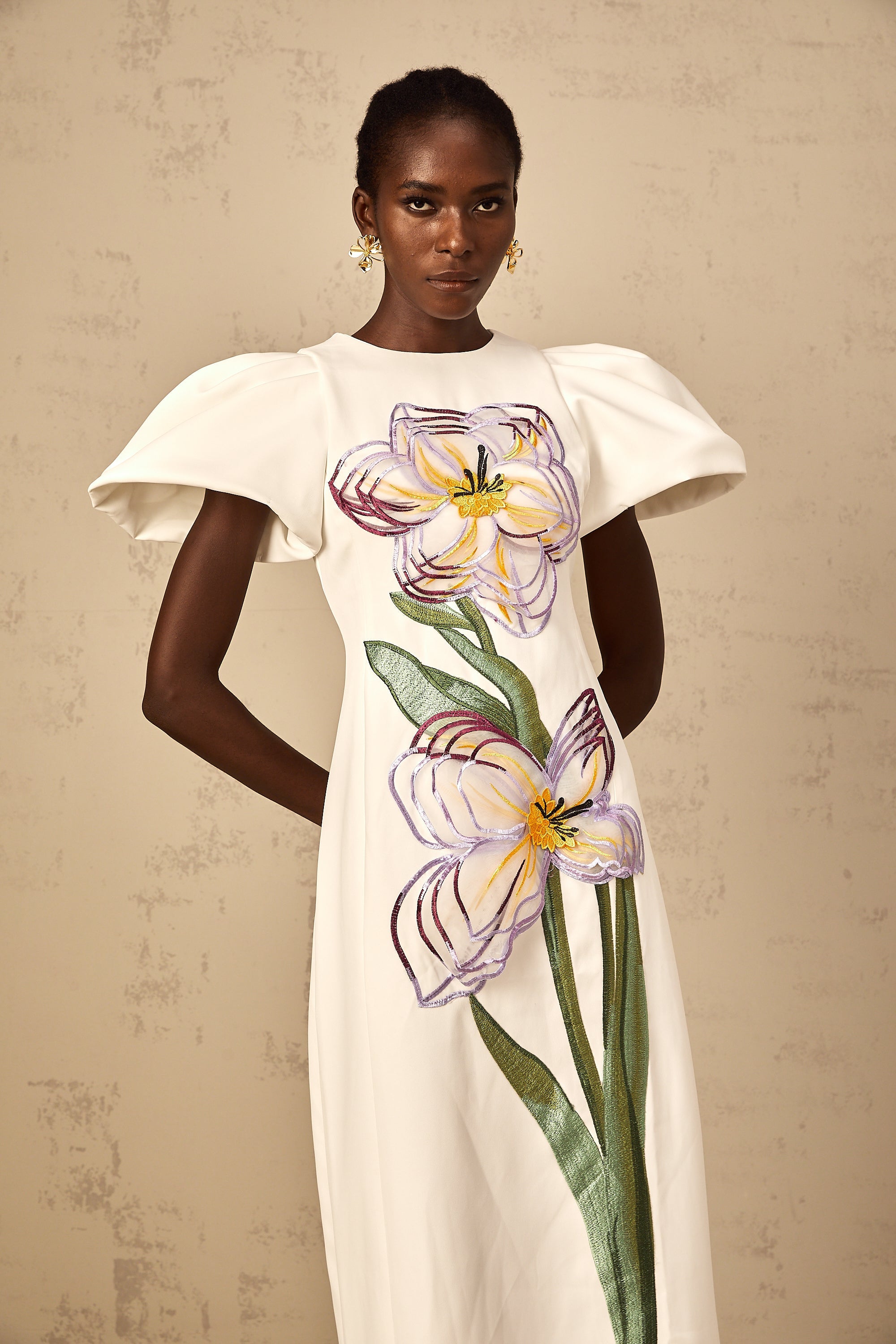 Irène White Sequin Floral Embroidered Midi Dress (Final Sale-US Only)