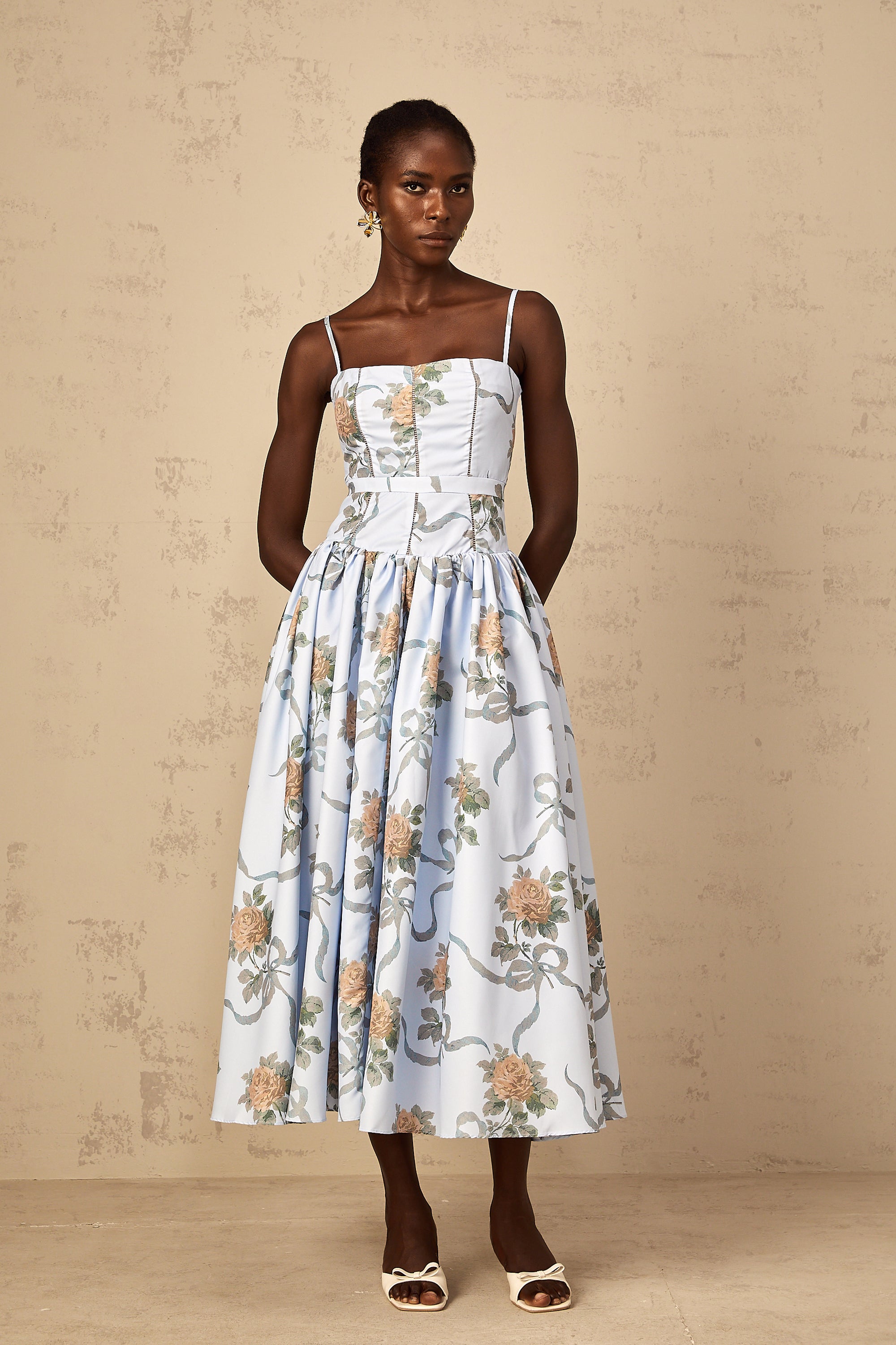 Fleur Blue Floral Print Midi Dress (Final Sale)