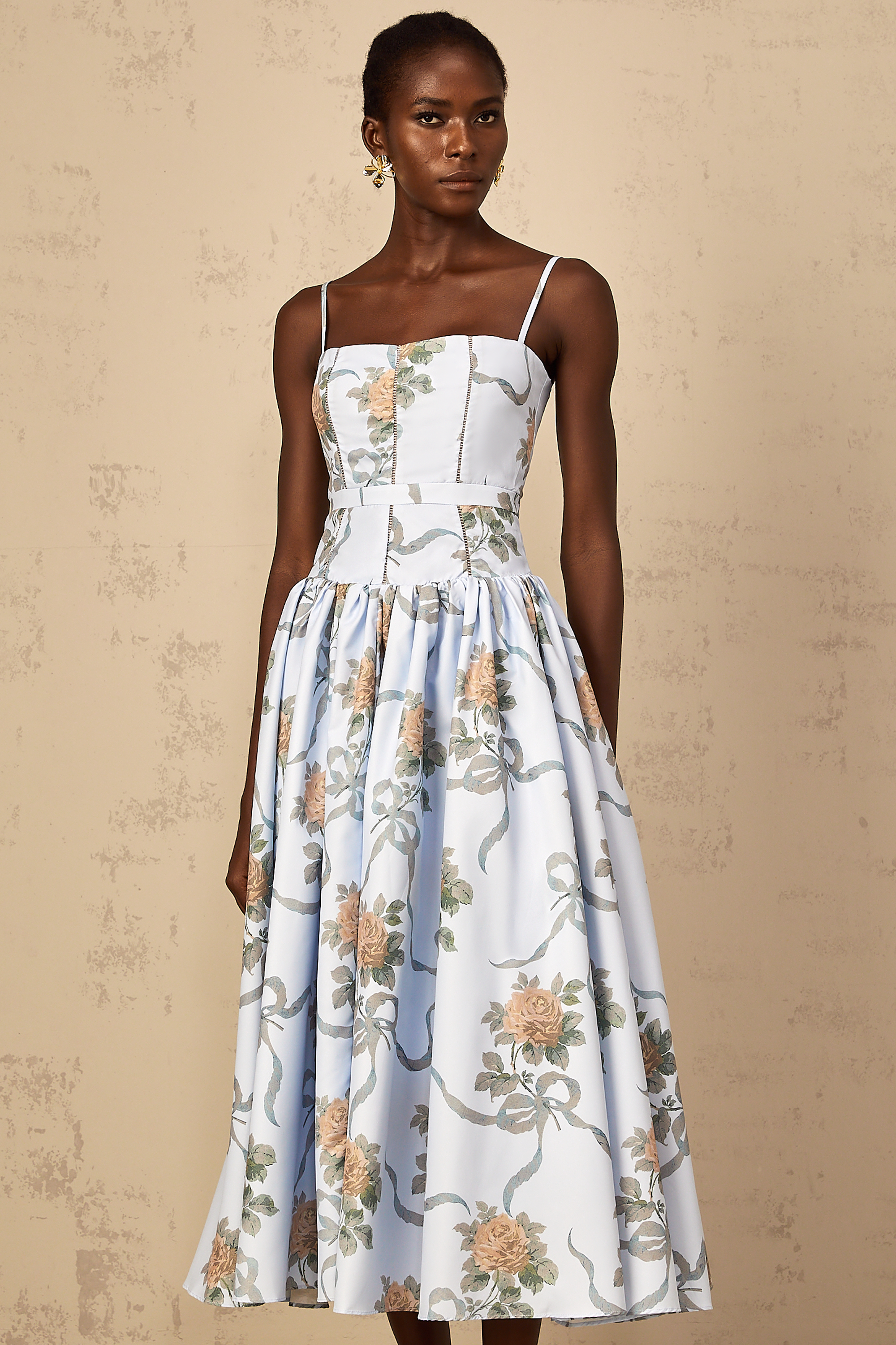Fleur Blue Floral Print Midi Dress (Final Sale)