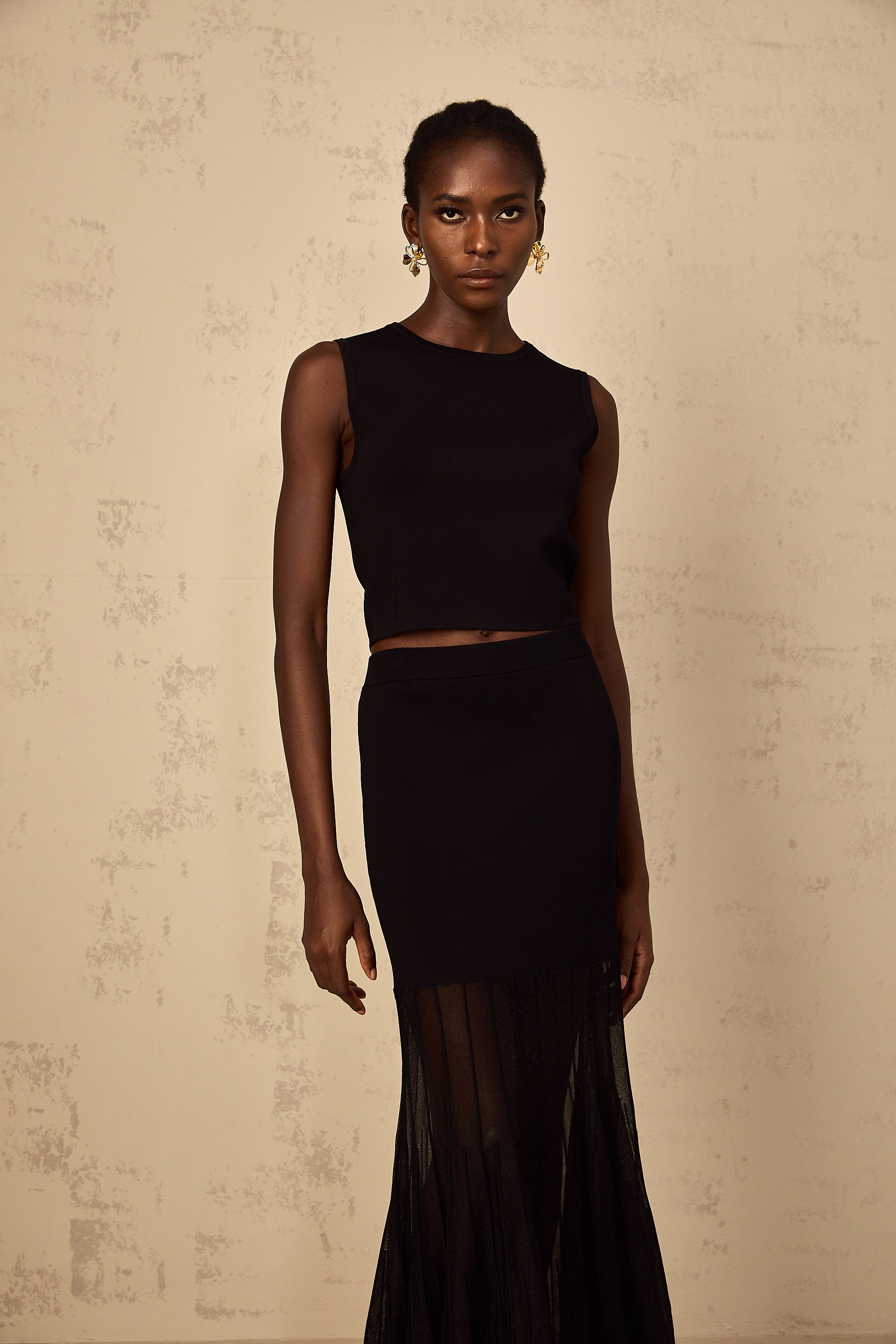 Cerise Black Panelled Fine Knit Matching Set (Final Sale-US Only)