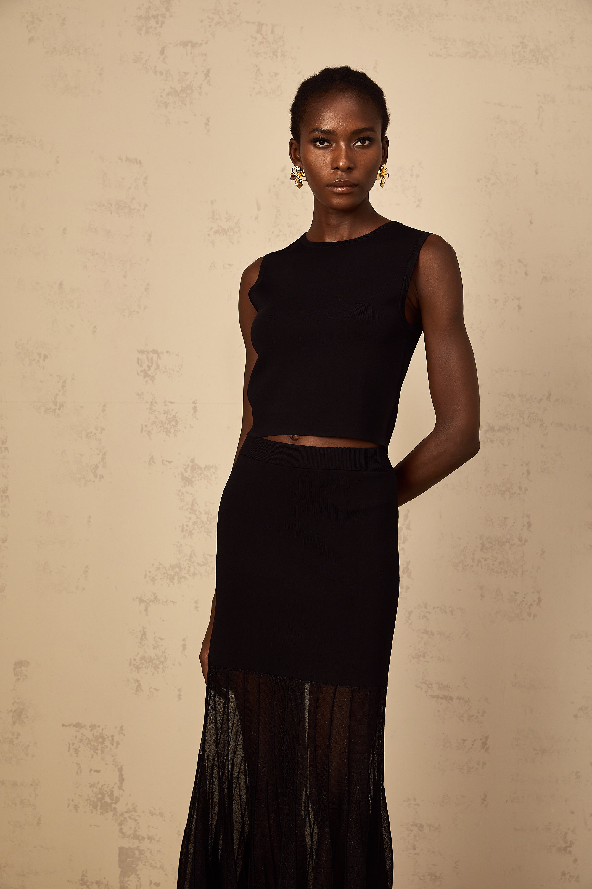 Cerise Black Panelled Fine Knit Matching Set (Final Sale-US Only)