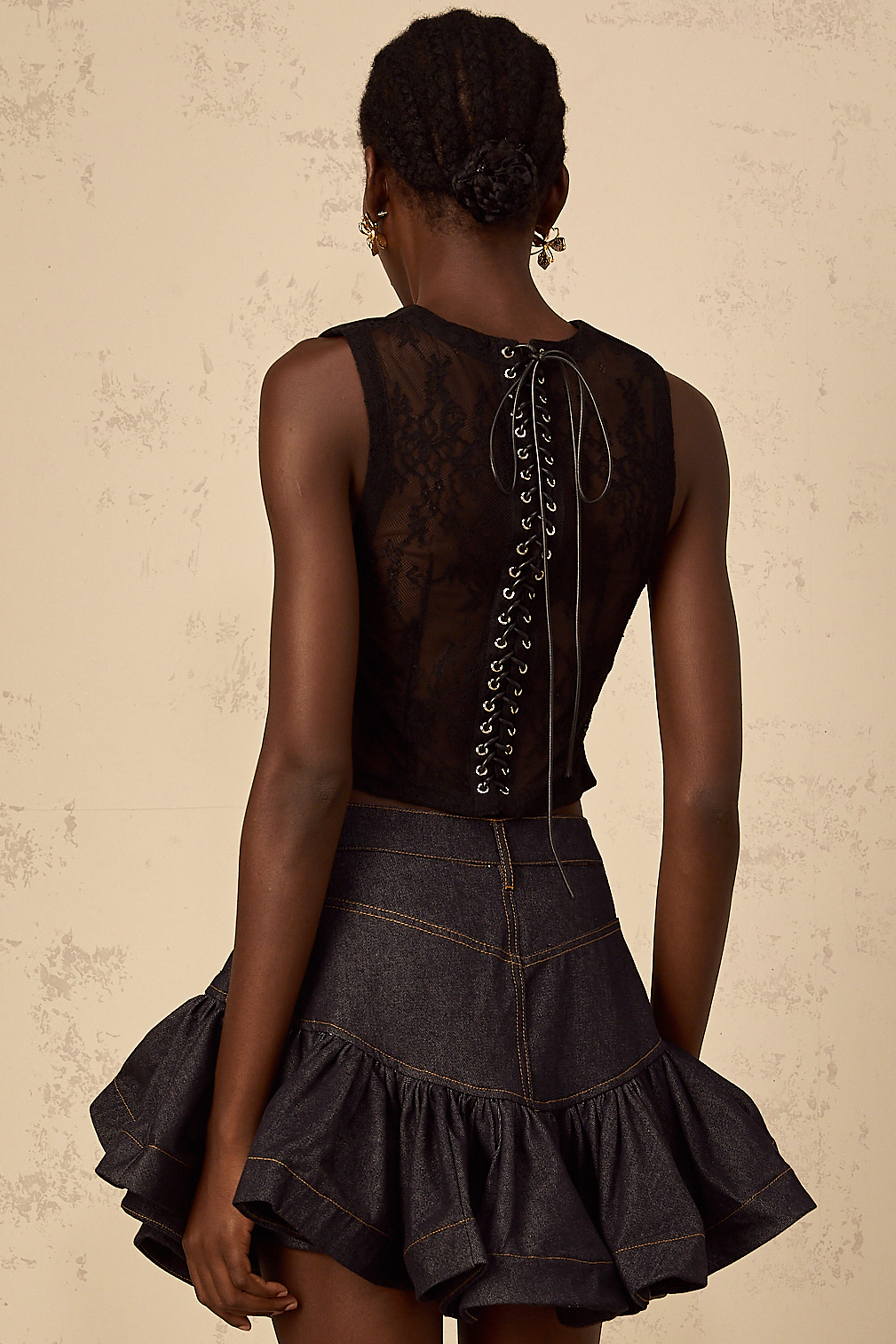 Yara Black Lace Panel Cropped Top