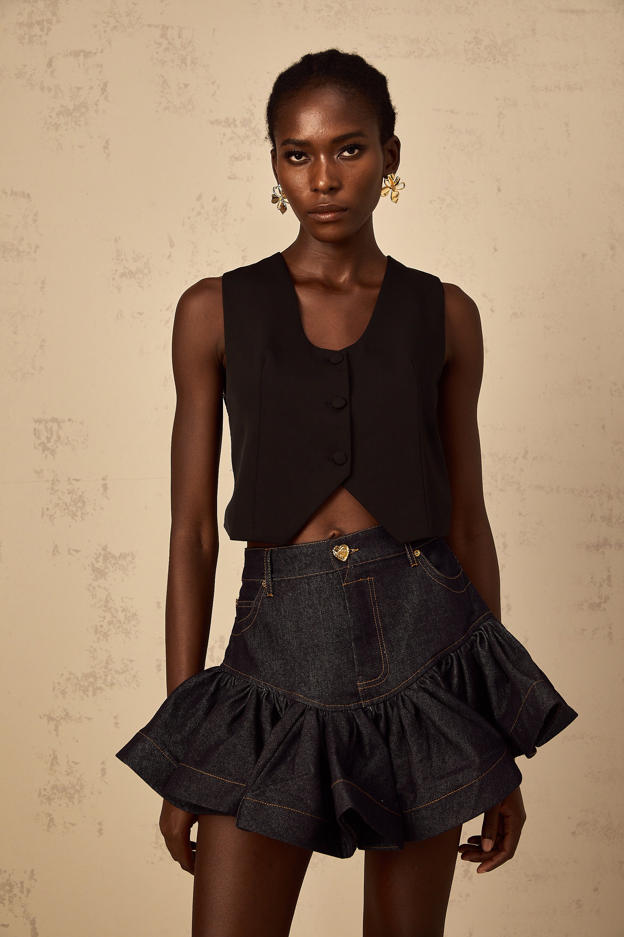 Yara Black Lace Panel Cropped Top