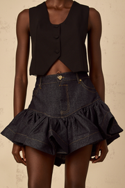 Florence Indigo Blue Ruffled Denim Mini Skirt