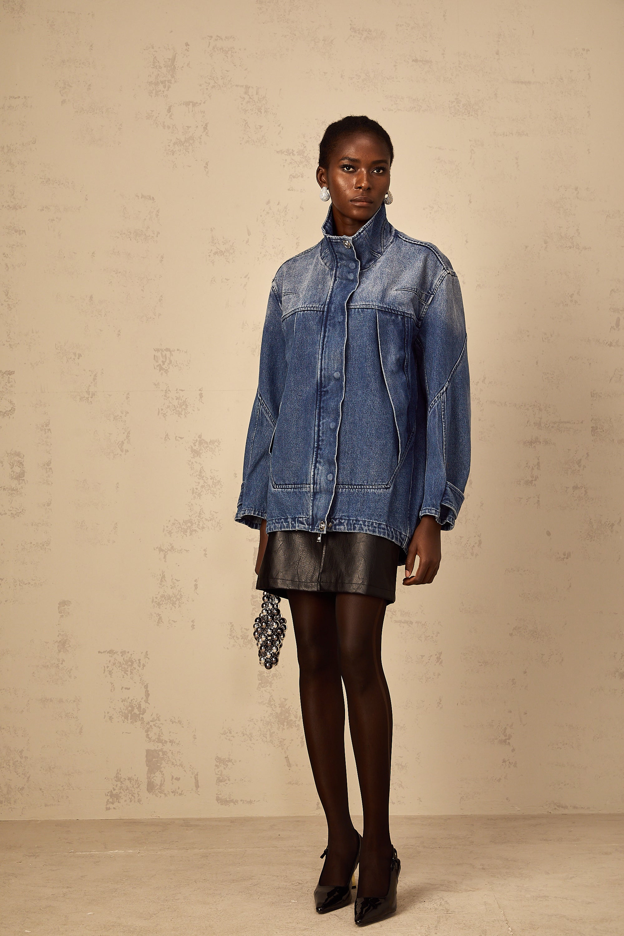 Géraldine blue patchwork loose-fit denim jacket