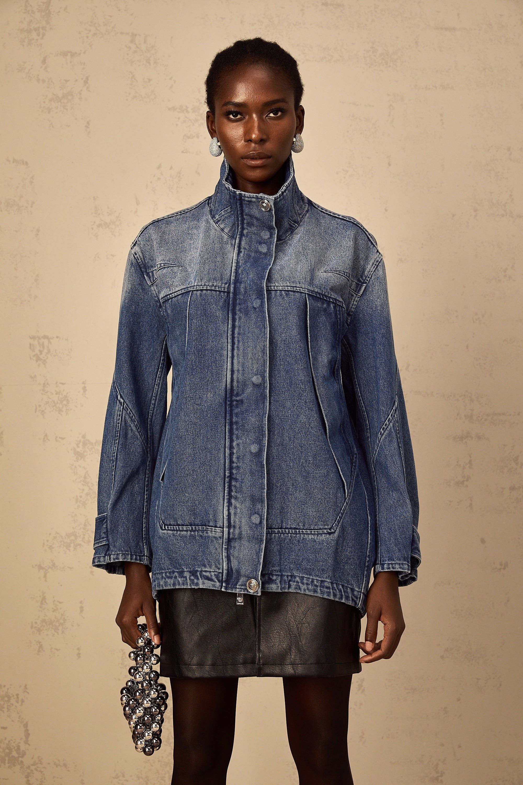 Géraldine blue patchwork loose-fit denim jacket