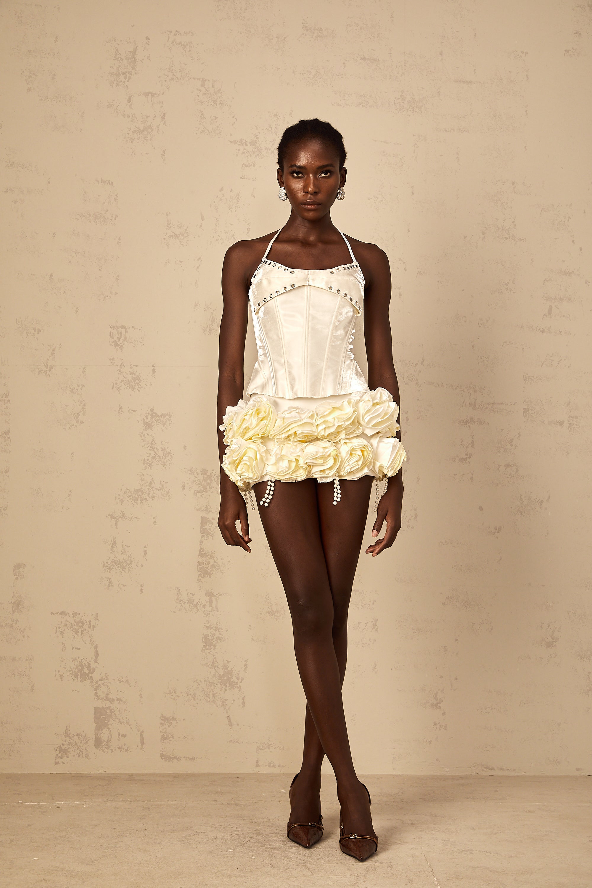 Madeleine white floral corset top & skirt matching set