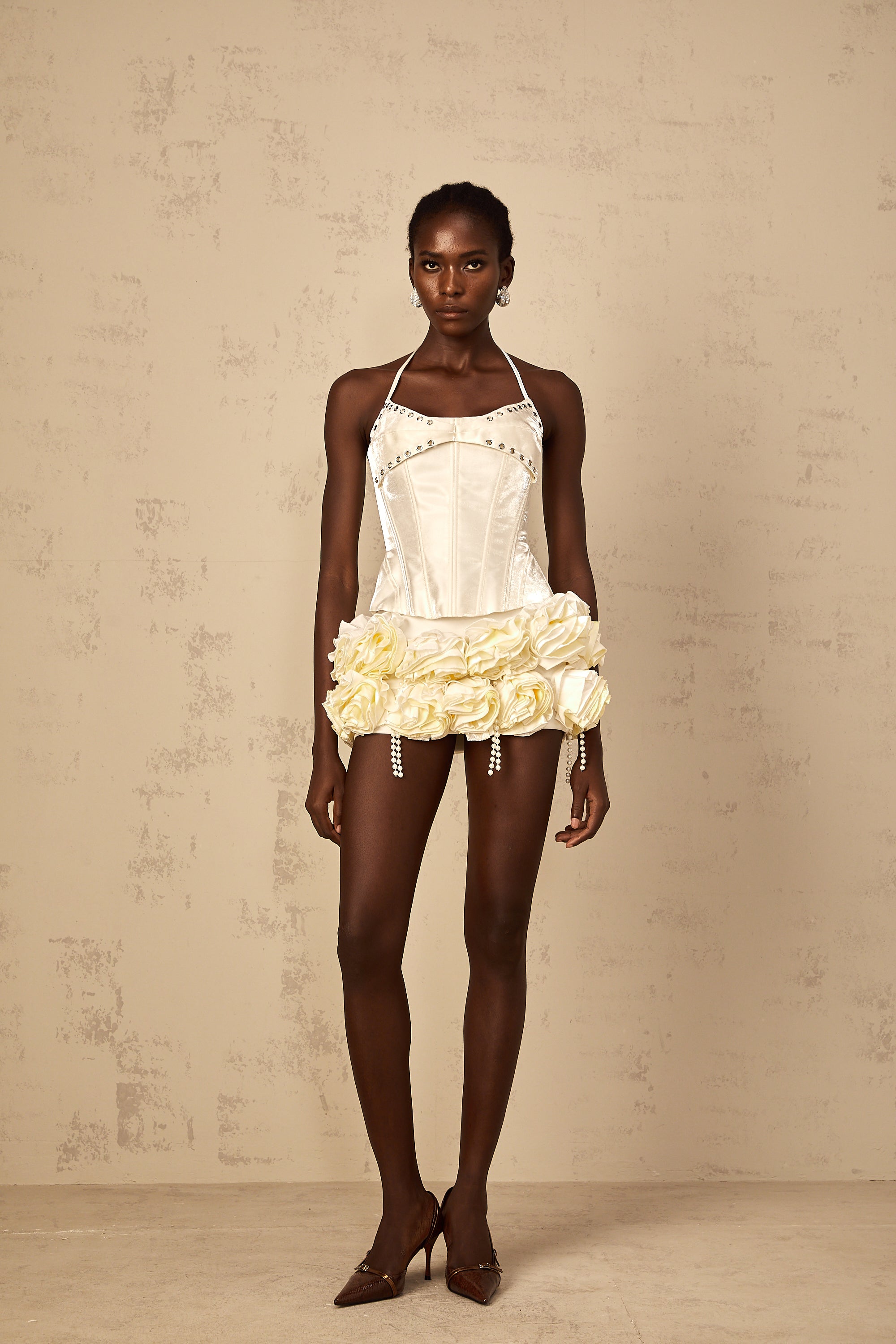 Madeleine white floral corset top & skirt matching set