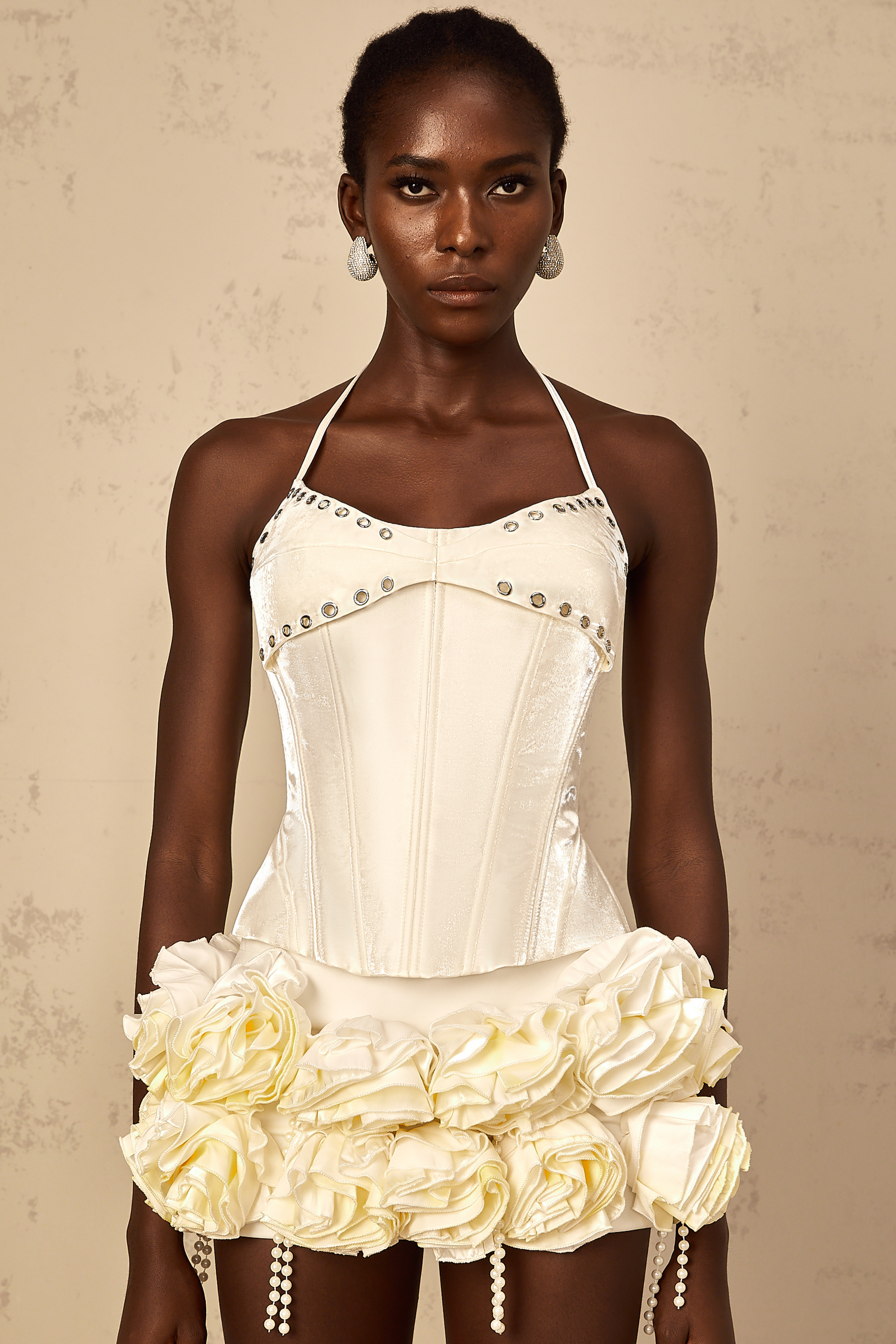 Madeleine white floral corset top & skirt matching set