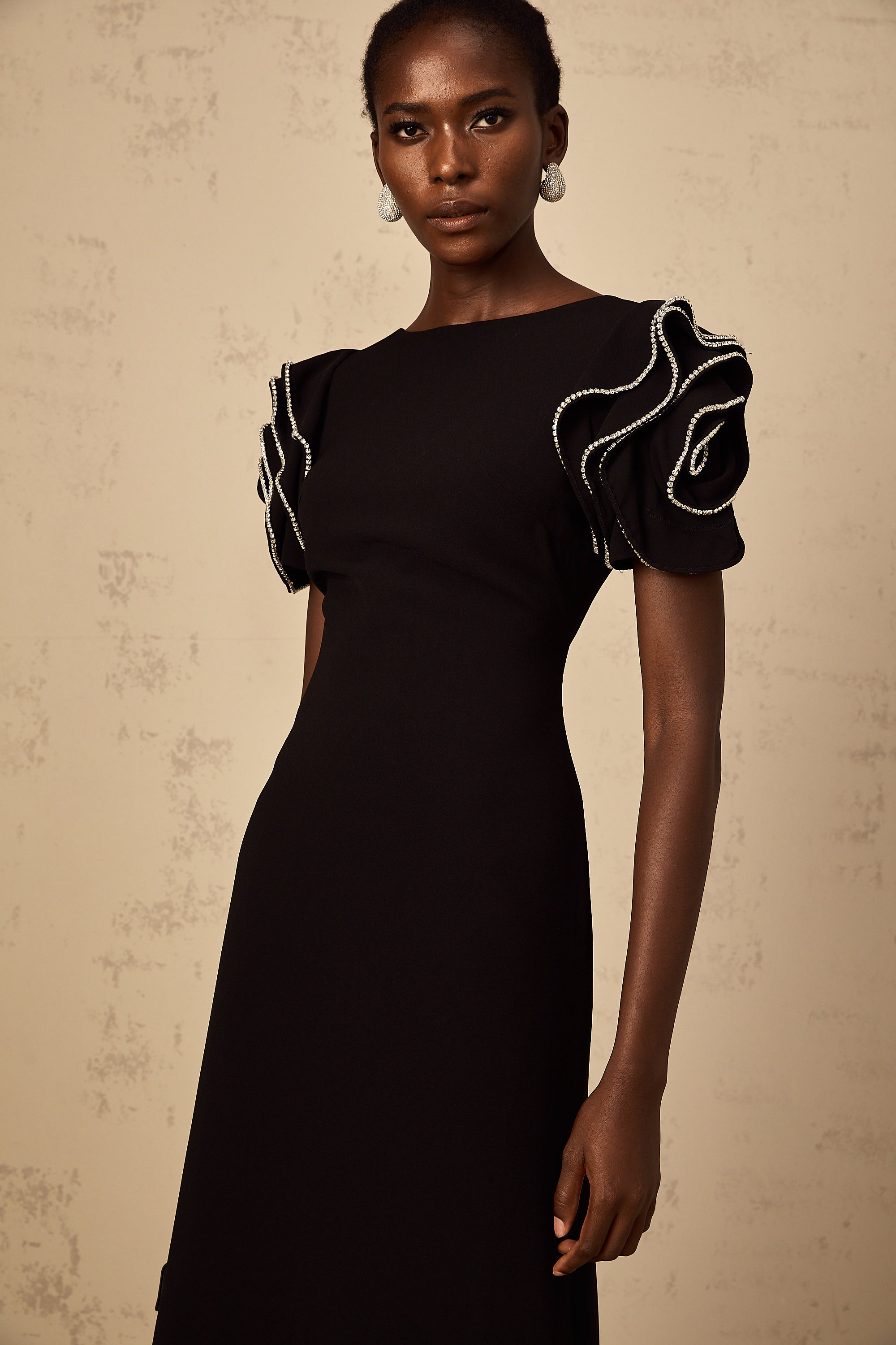 Bruyère Black Ruffled Embellished Maxi Dress (Final Sale-US Only)