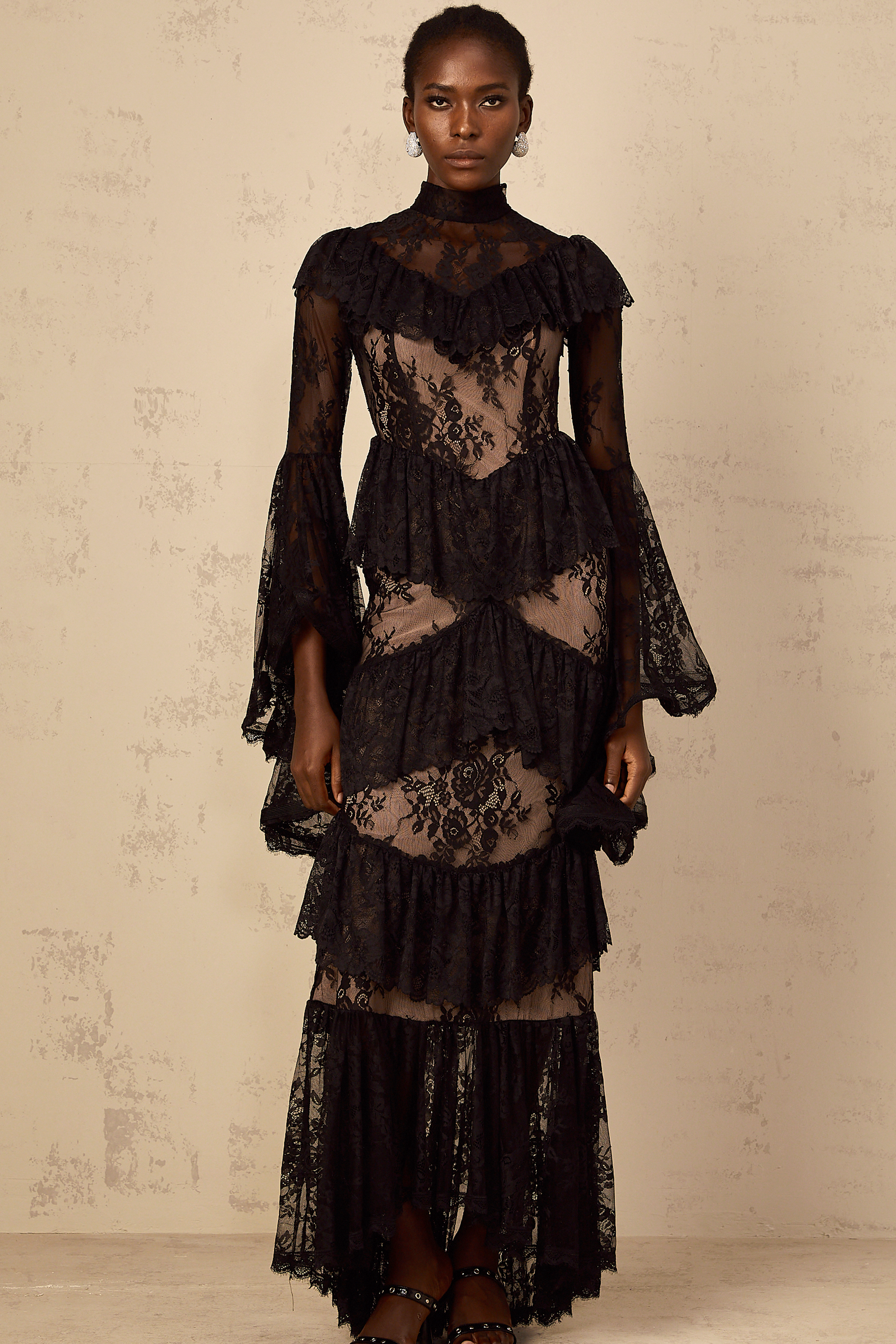 Roxane black floral-lace ruffled maxi dress (Final Sale-US Only)