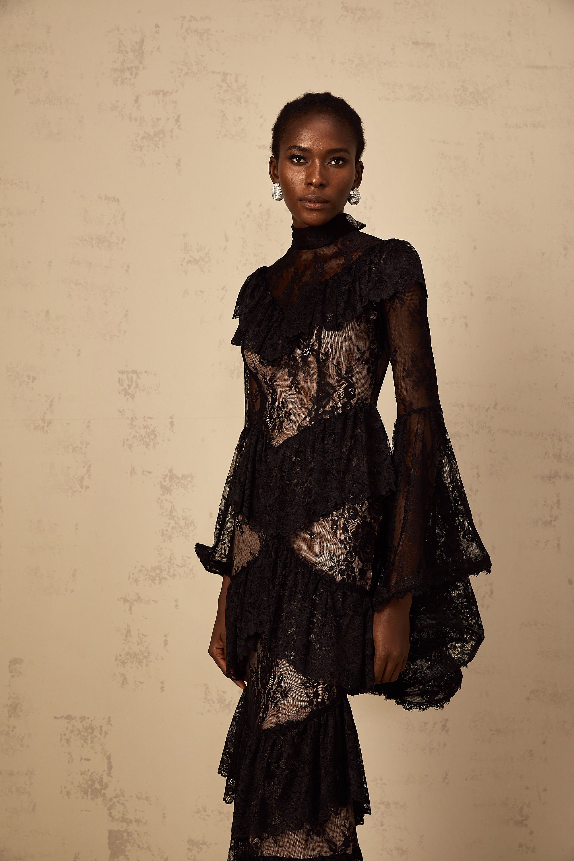 Roxane black floral-lace ruffled maxi dress (Final Sale-US Only)