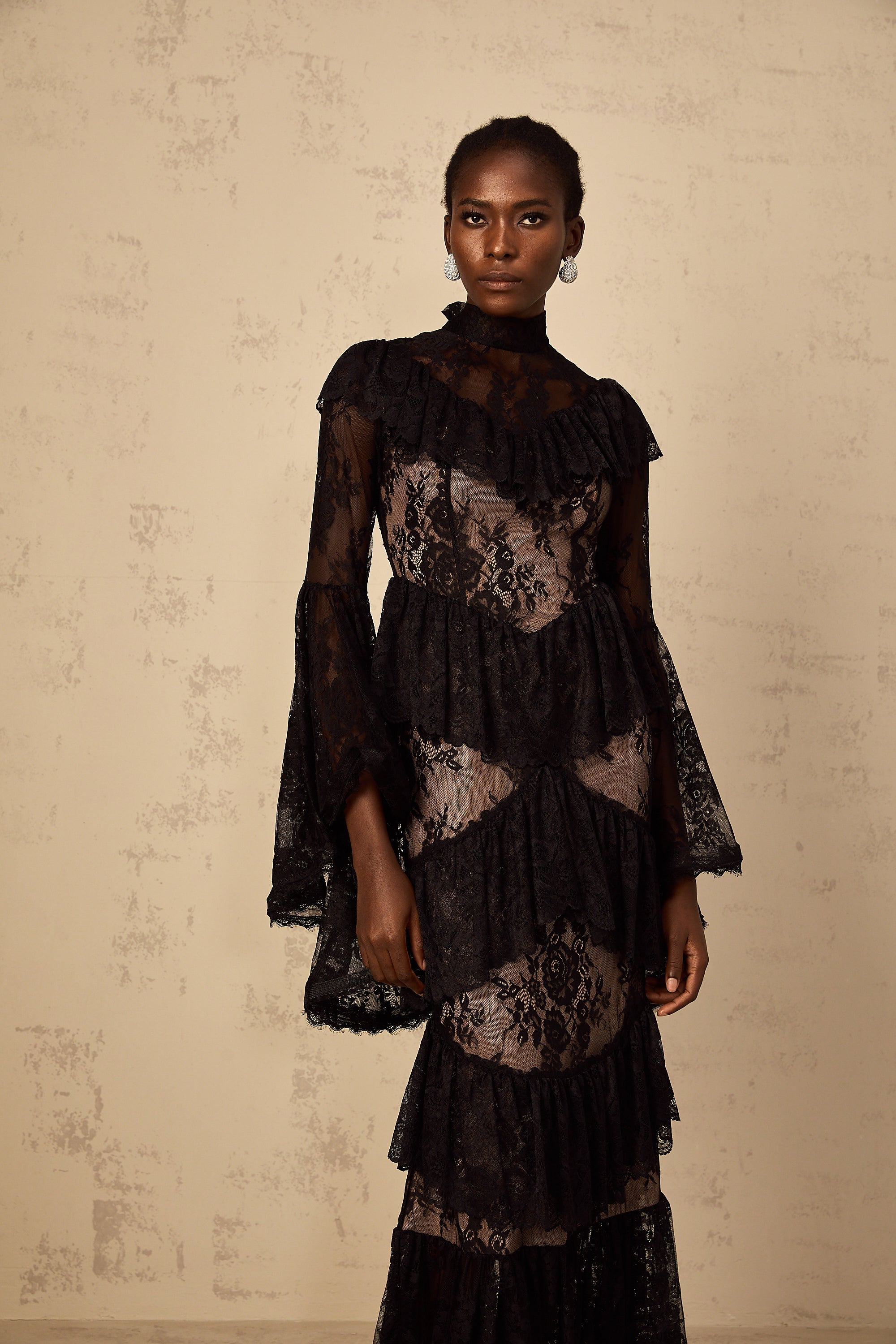 Roxane black floral-lace ruffled maxi dress (Final Sale-US Only)