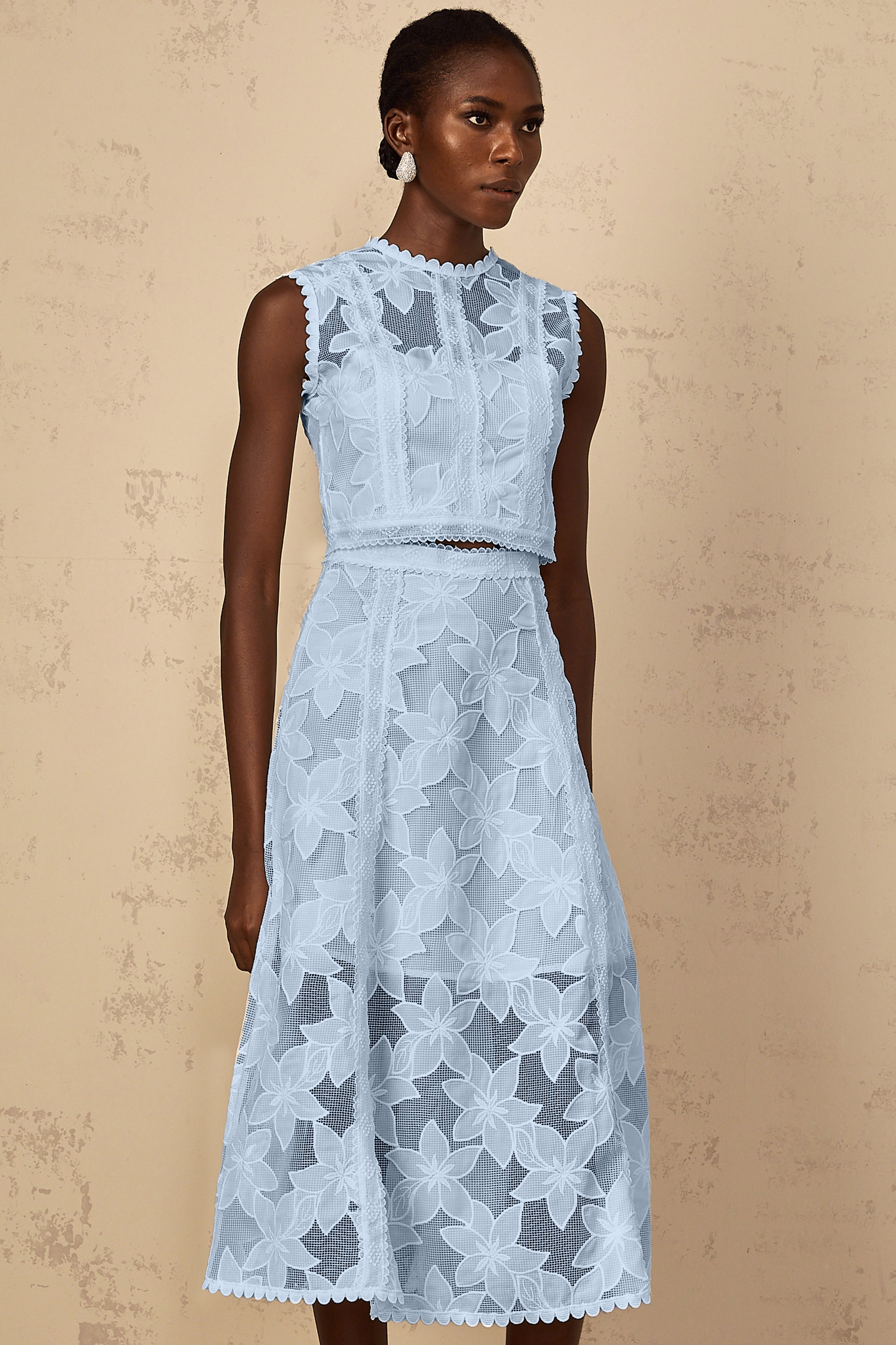 Mailys Blue Floral Embroidered Top & Skirt Set