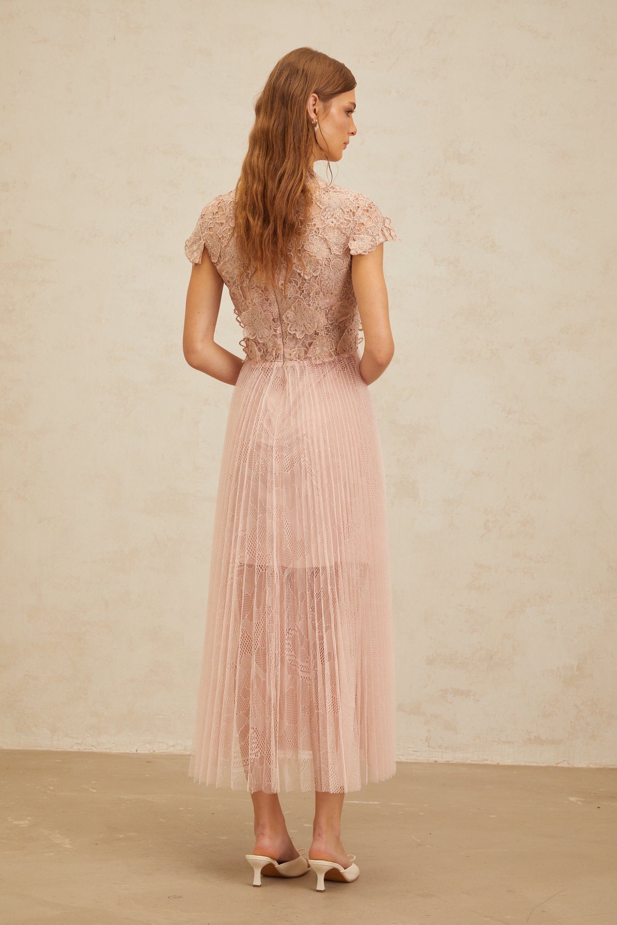 Airelle Pink Floral Embroidered Tulle Midi Dress