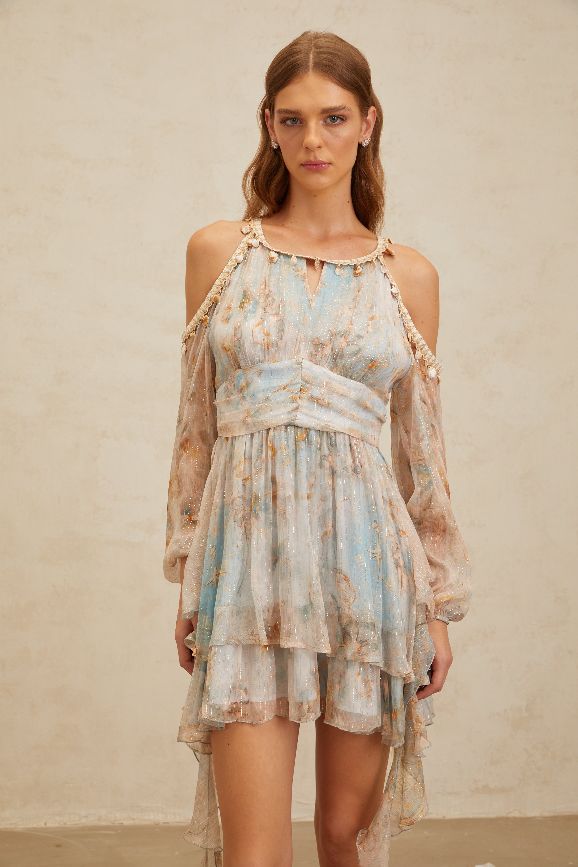 Glannon Blue Floral Print Silk Mini Dress