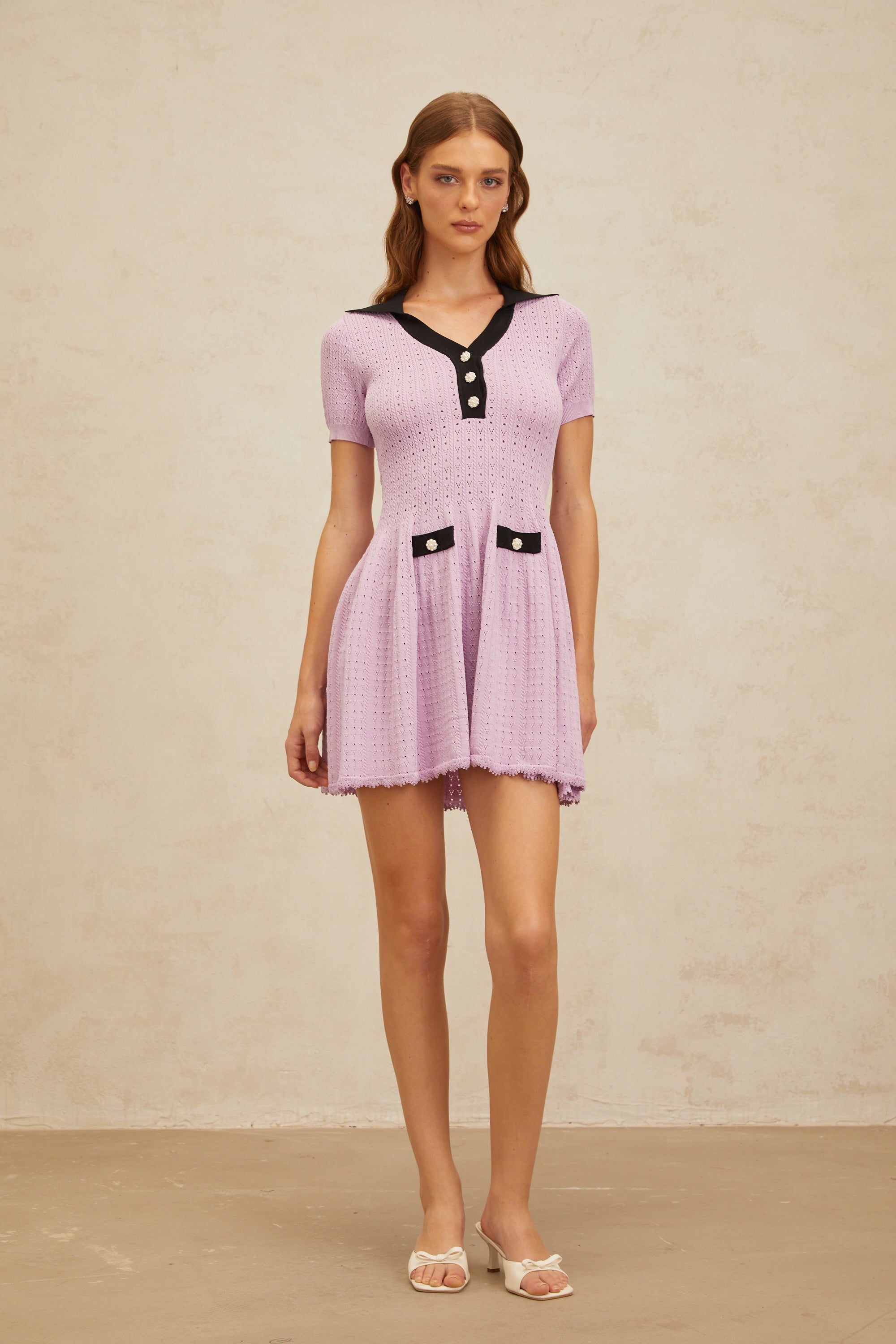 Noémie Purple Pointelle Knit Night Out Mini Dress