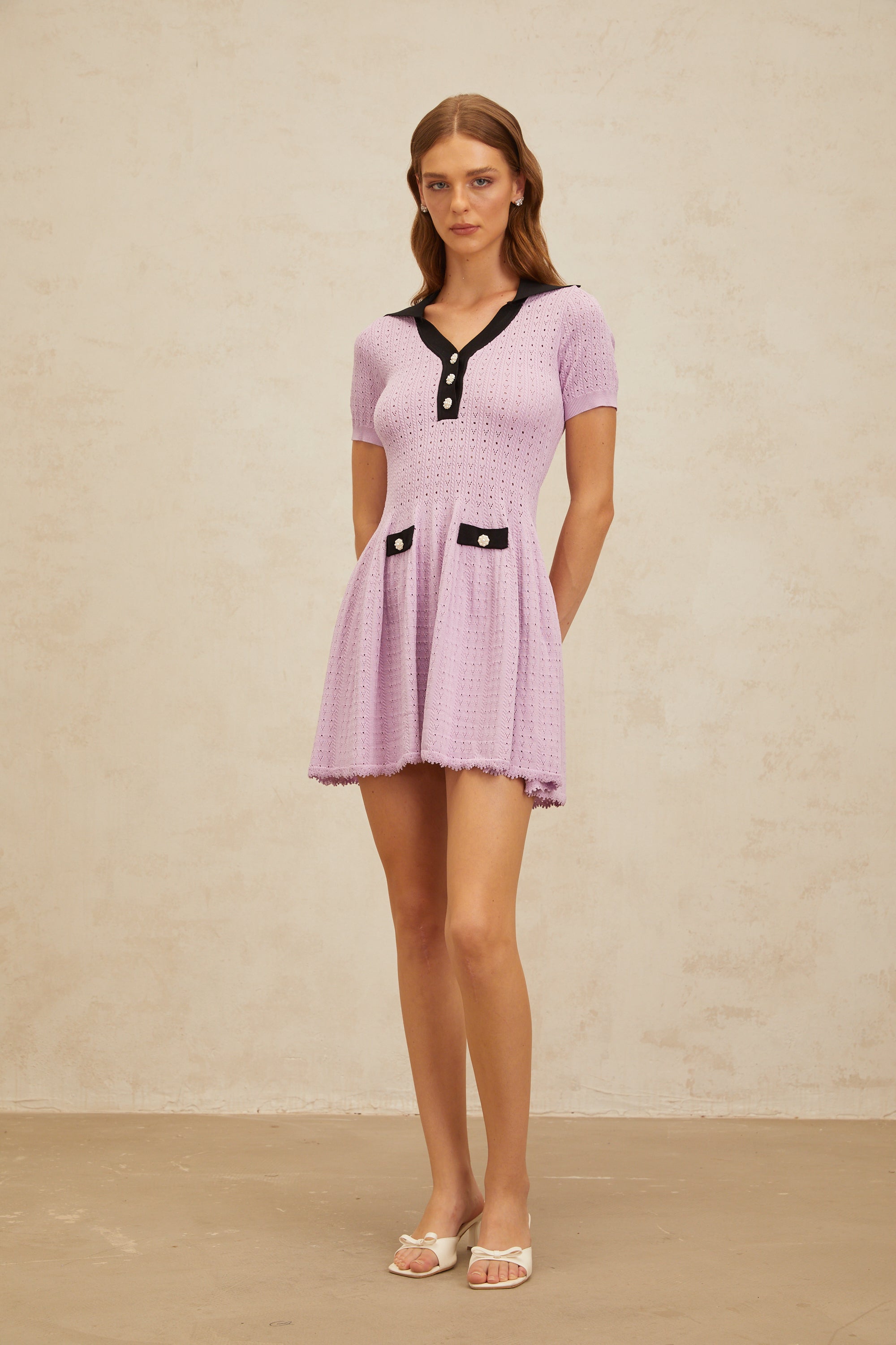 Noémie Purple Pointelle Knit Night Out Mini Dress