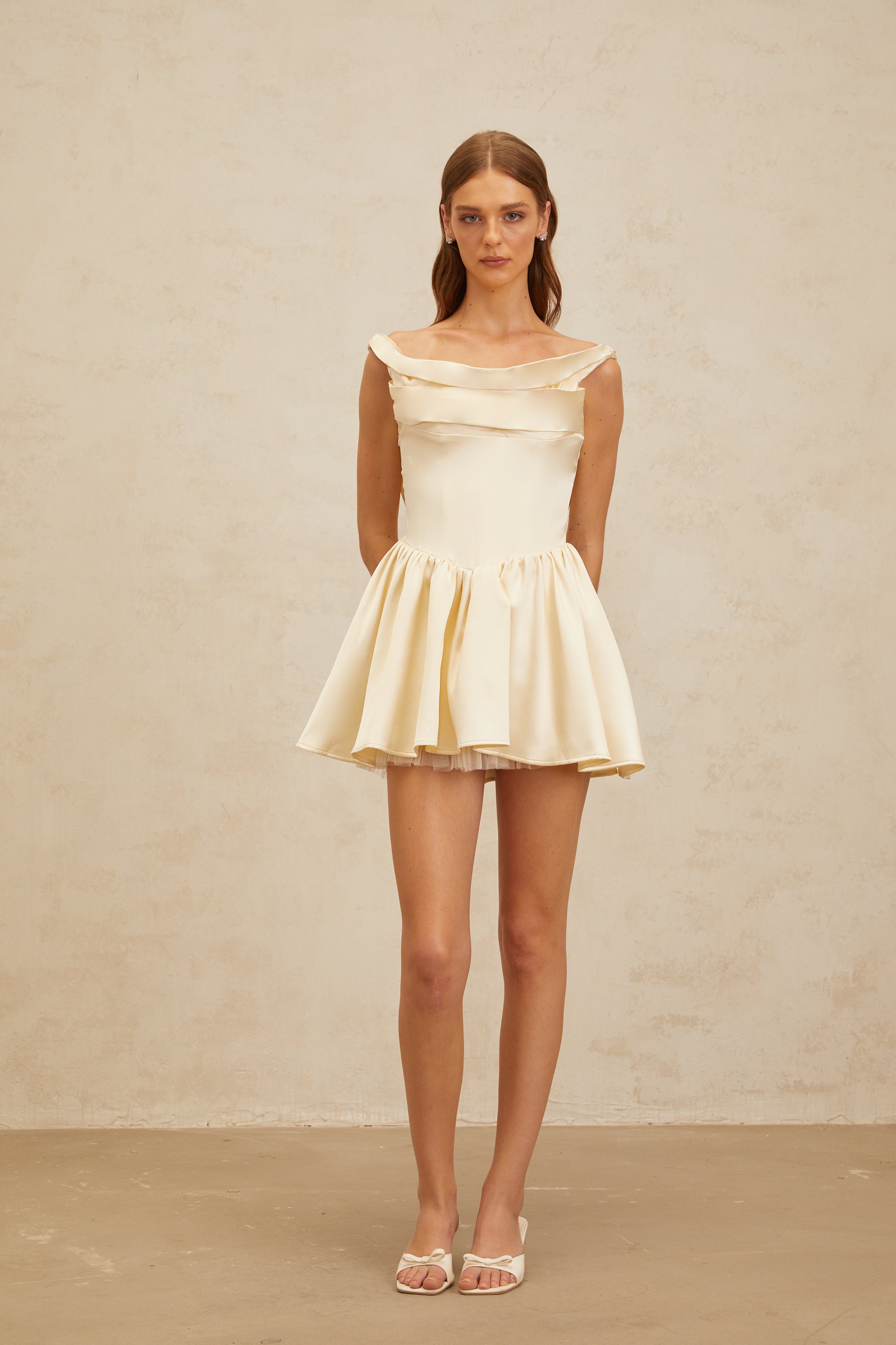 Justine Neutrals Shirred Puff Mini Dress (Final Sale-US Only)