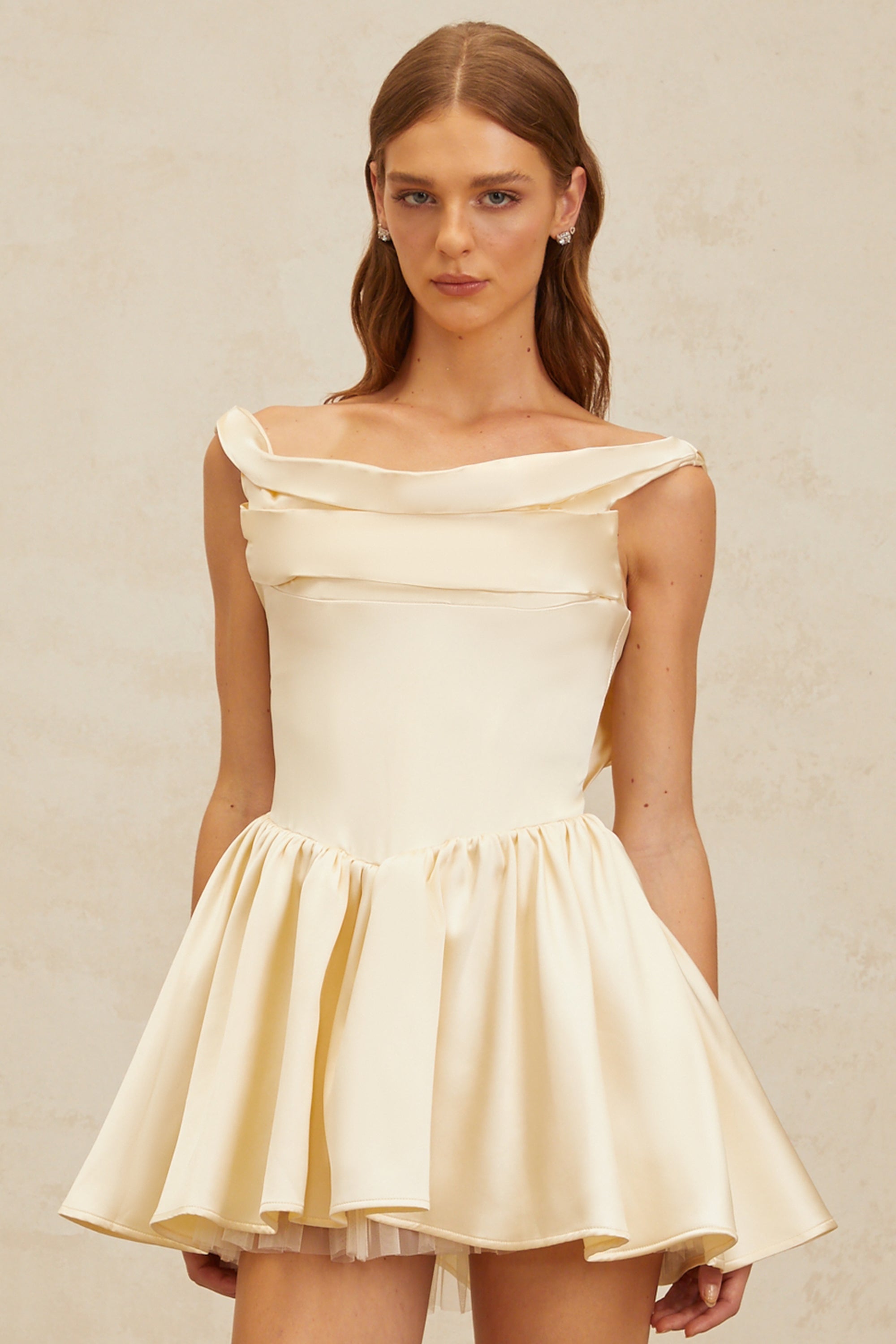 Justine Neutrals Shirred Puff Mini Dress (Final Sale-US Only)