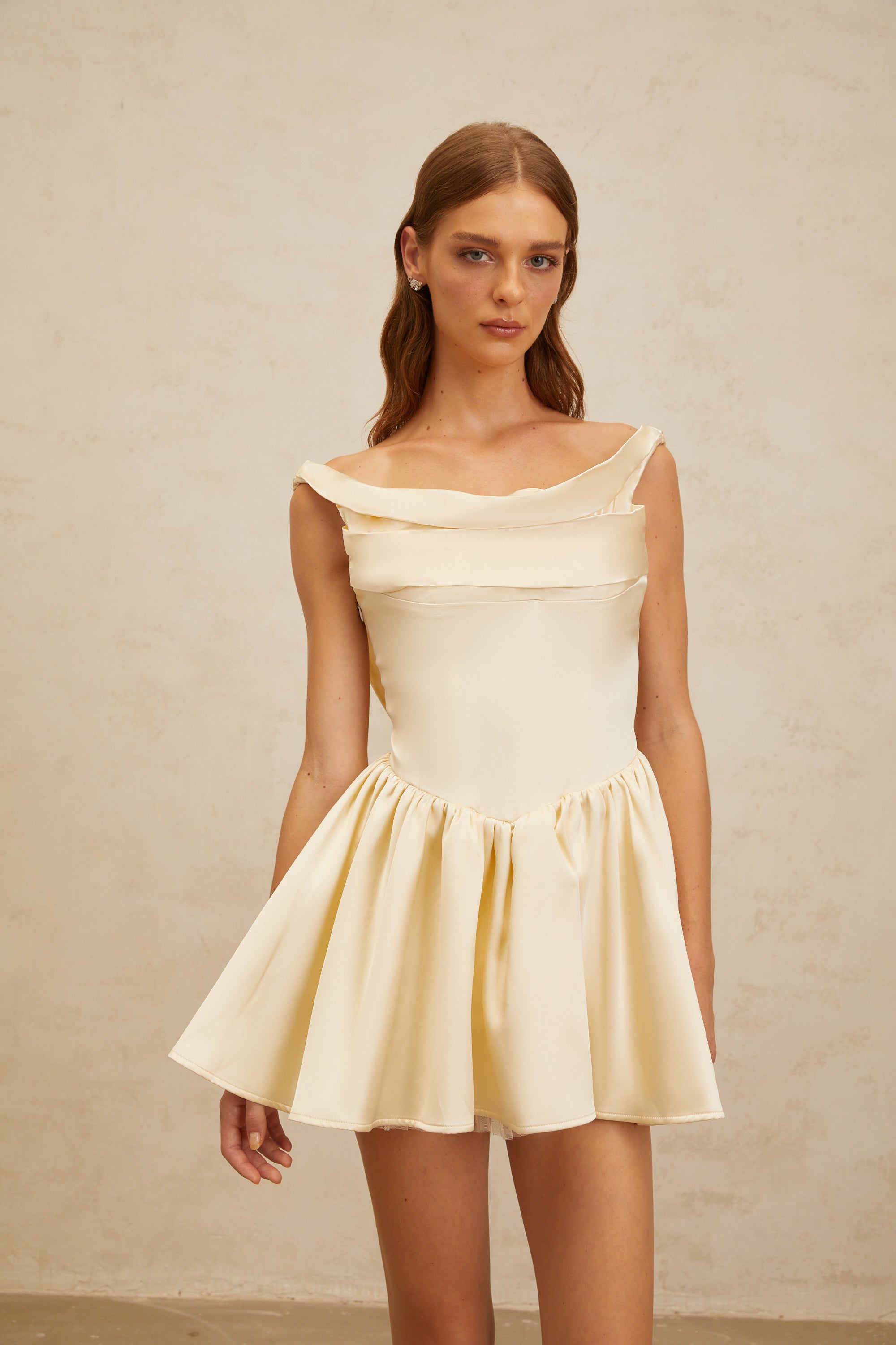 Justine Neutrals Shirred Puff Mini Dress (Final Sale-US Only)