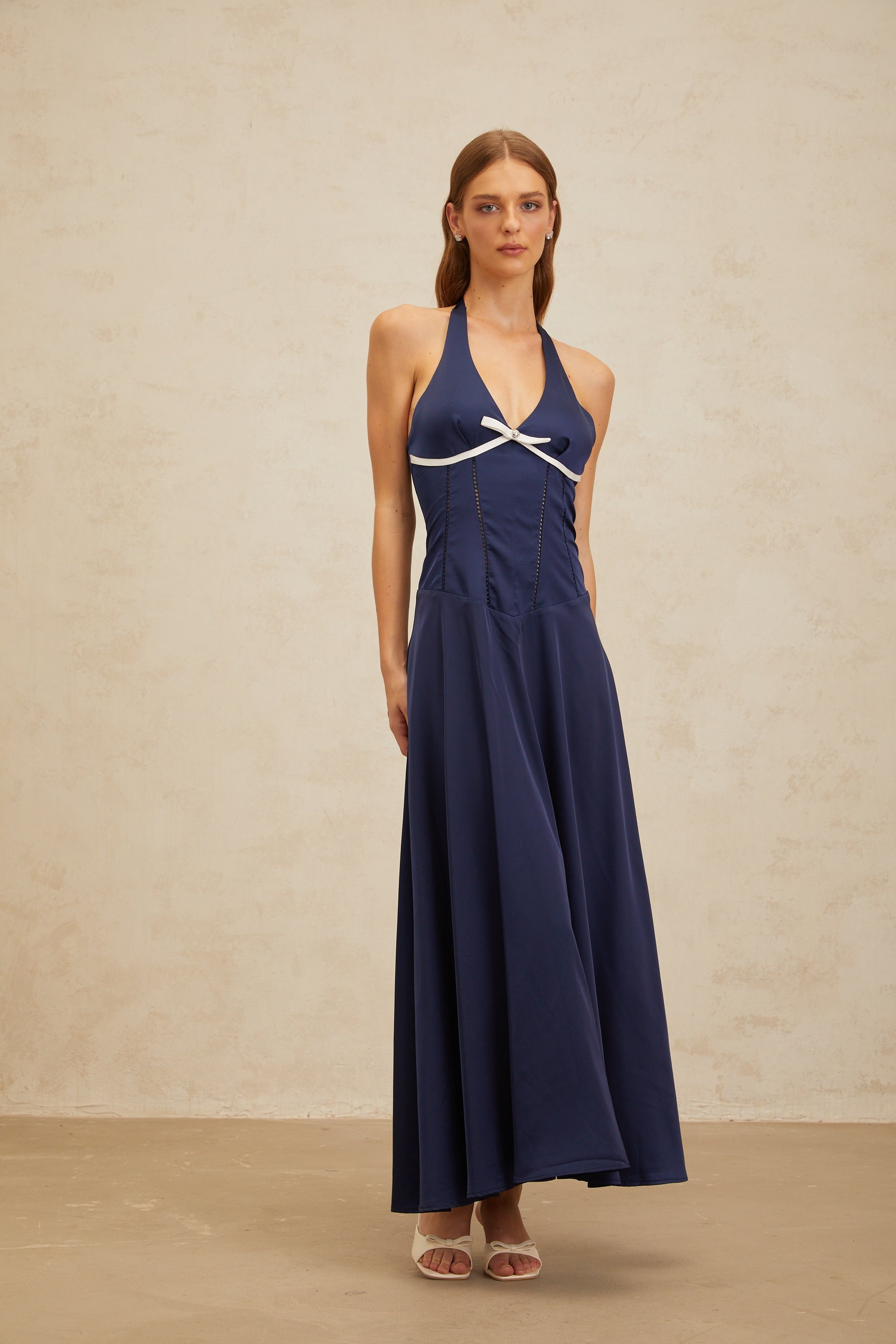 Vérane Sapphire Bowknot Satin Maxi Dress (Final Sale)