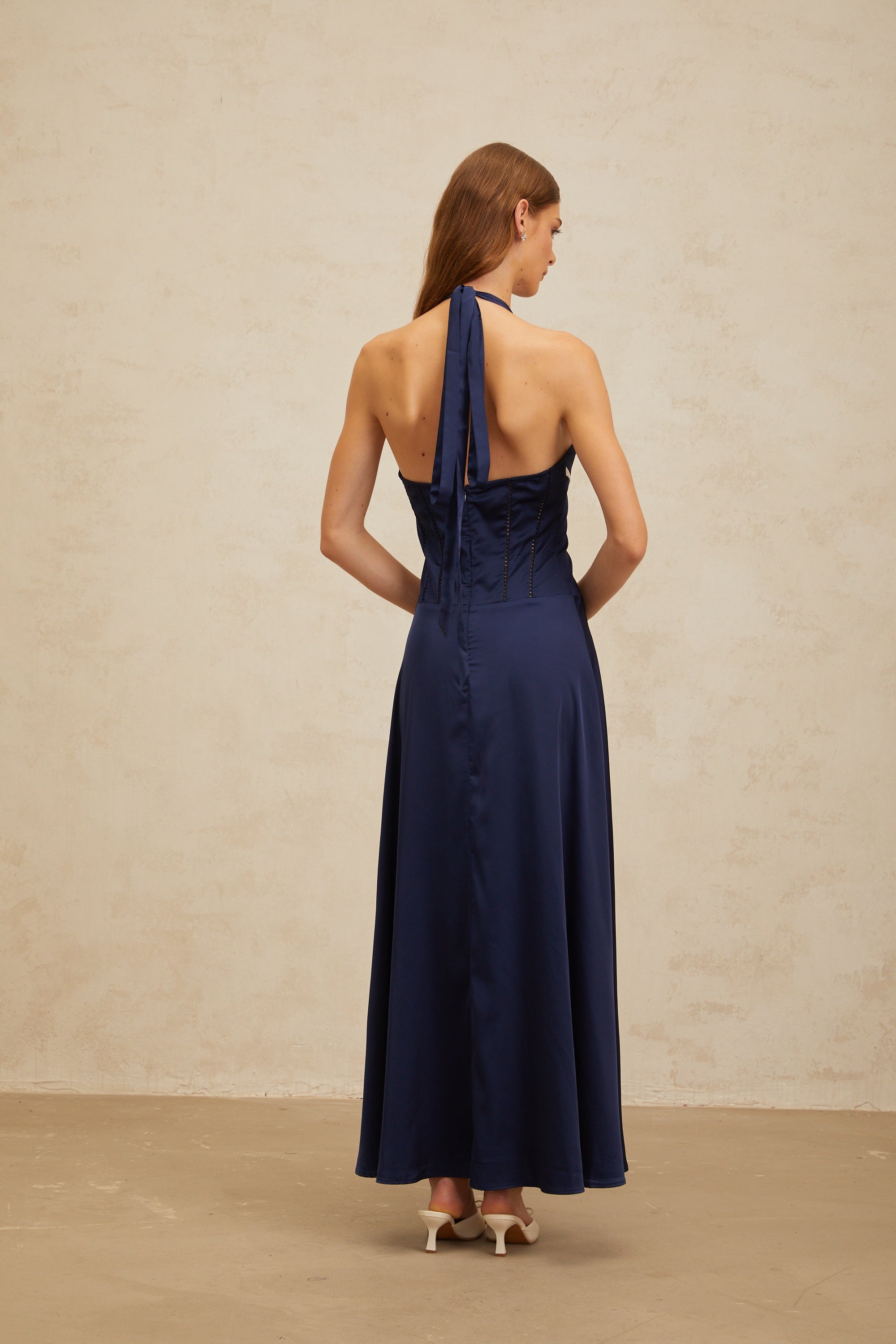 Vérane Sapphire Bowknot Satin Maxi Dress (Final Sale)