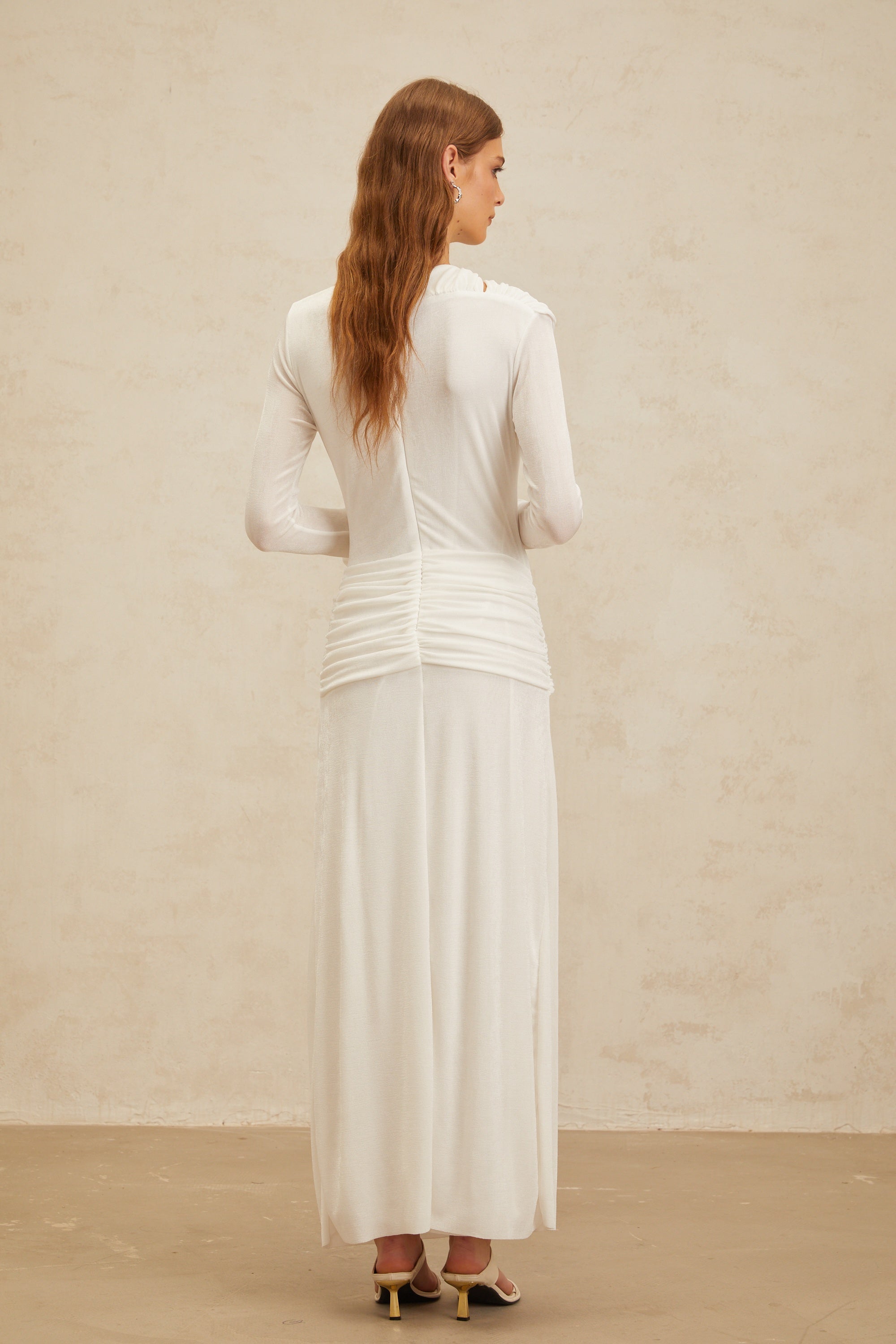 Daneysha White Ruched Maxi Gown