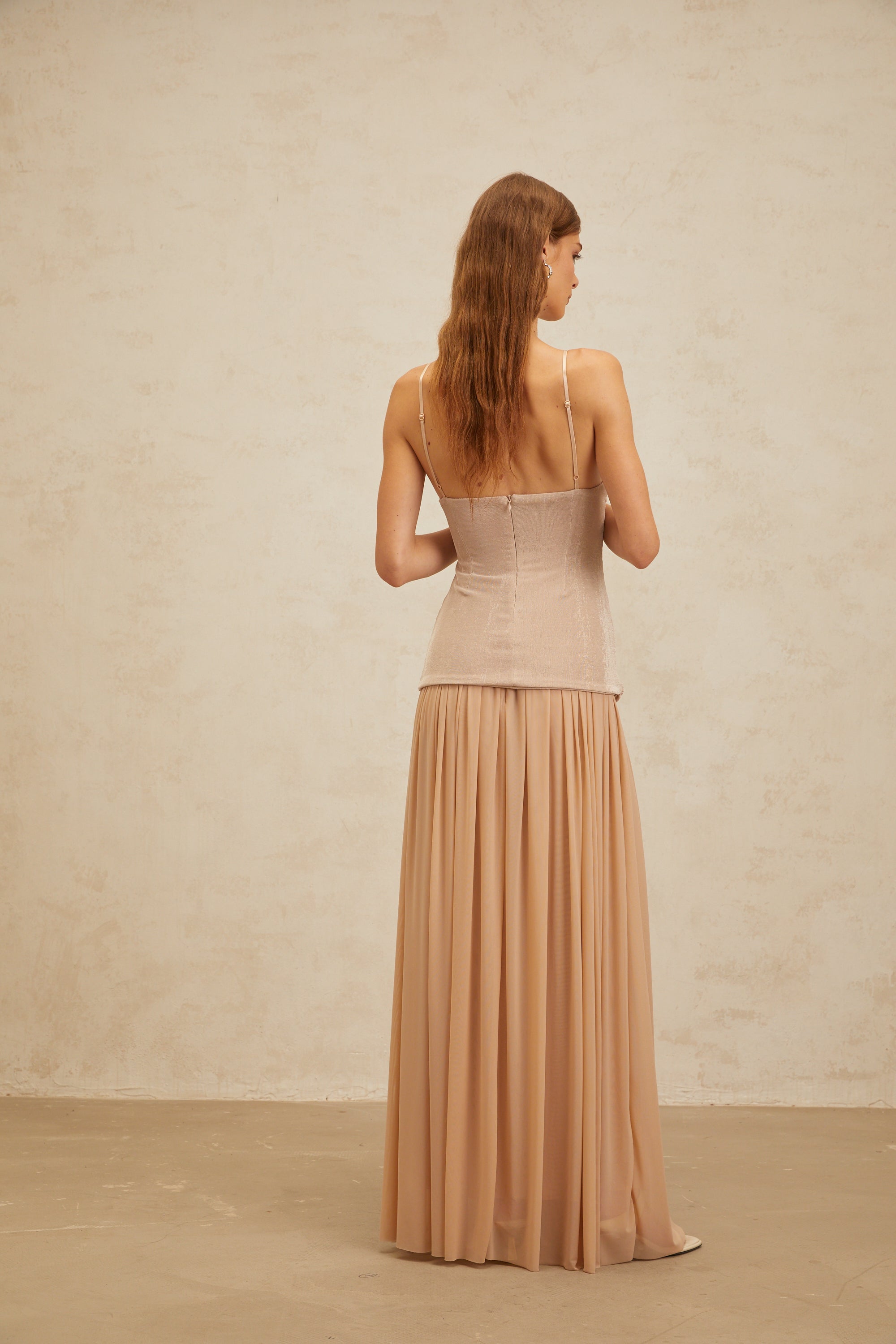 Léonie Neutral Chic Brooch Detail Top & Skirt Set (Final Sale-US Only)