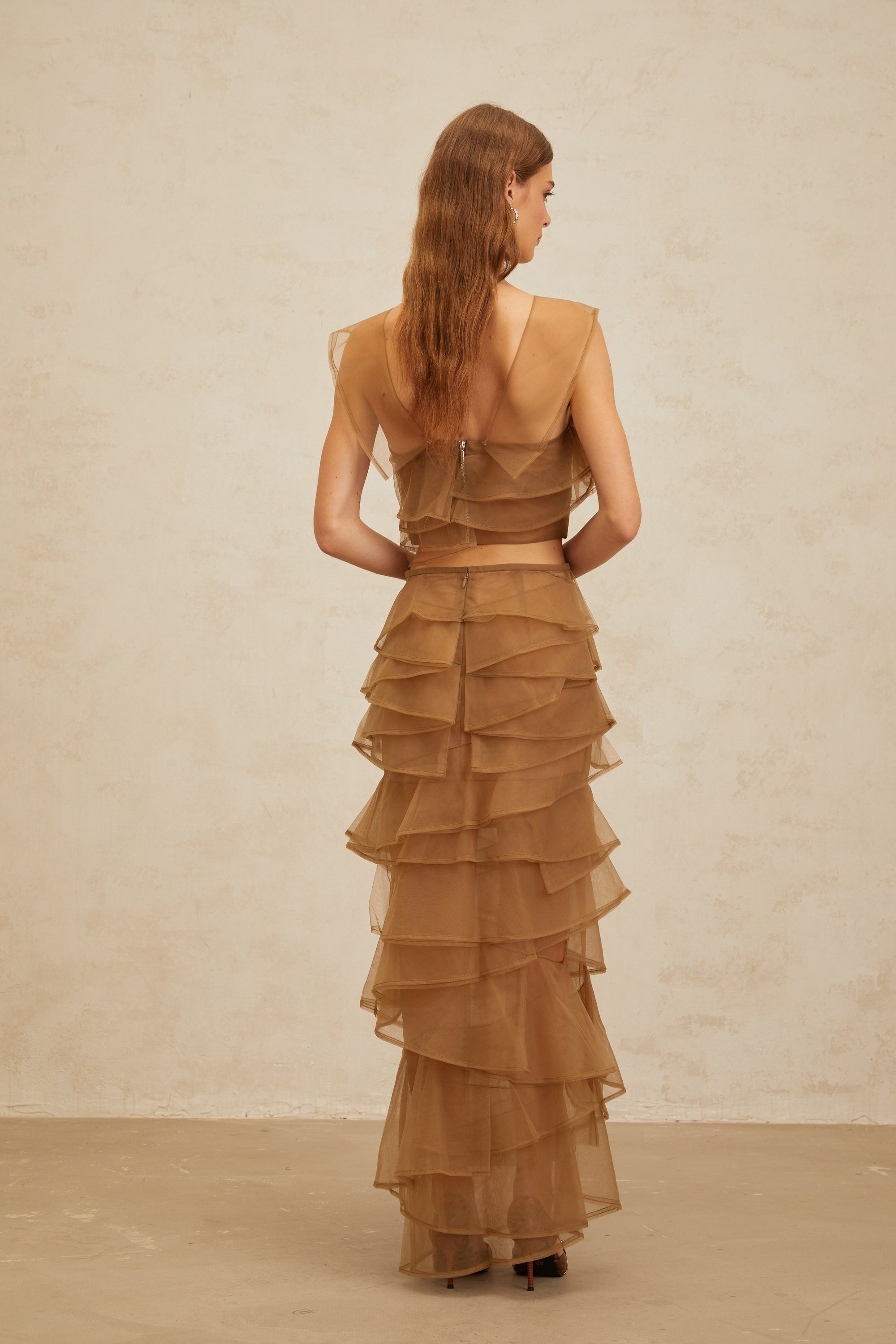 Fanny Brown Layered Tulle Top & Skirt Set