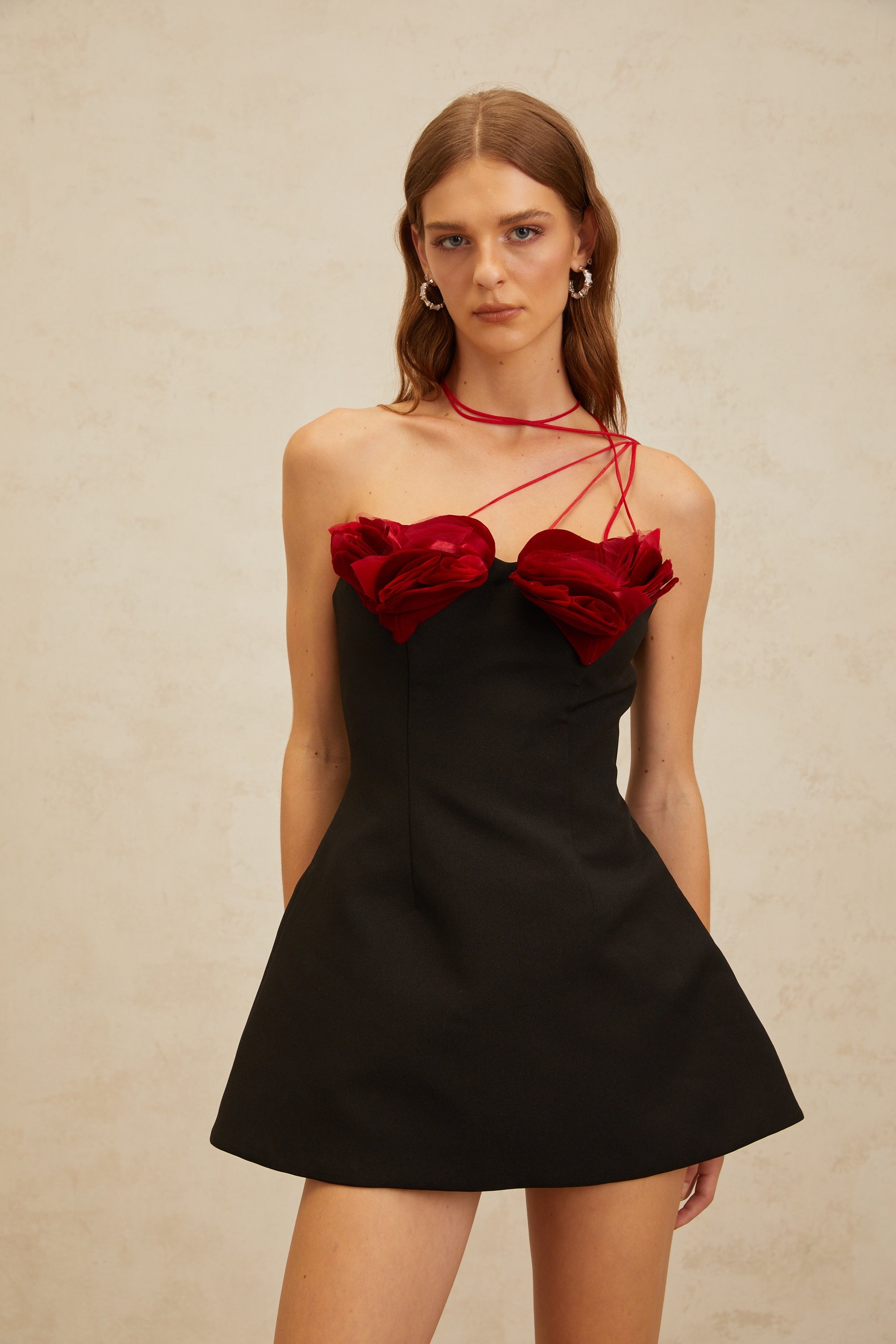 Anouk Black Heart Appliqué Flared Mini Dress