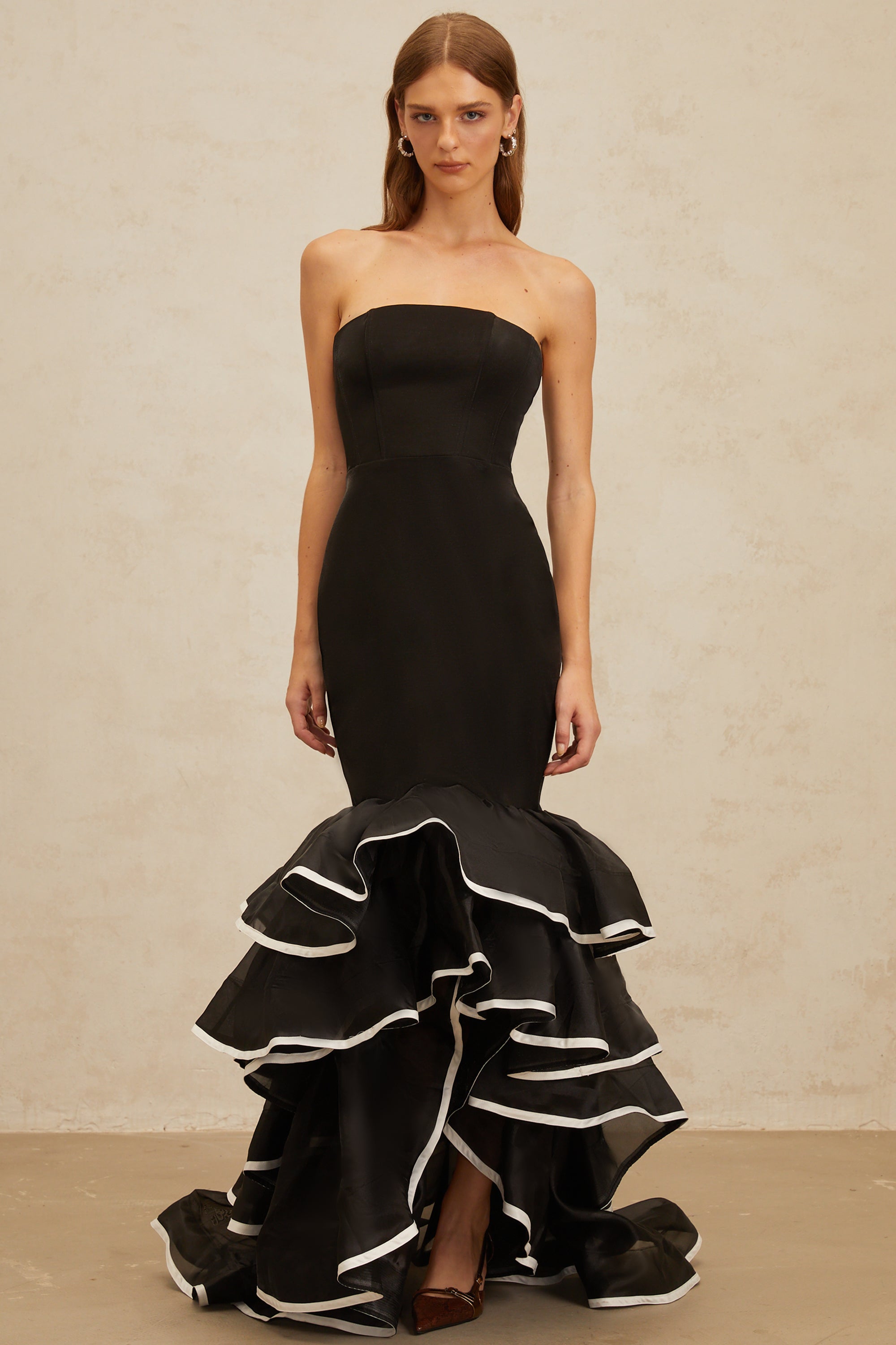 Dianthe Black Ruffled Mermaid Tiered Maxi Dress