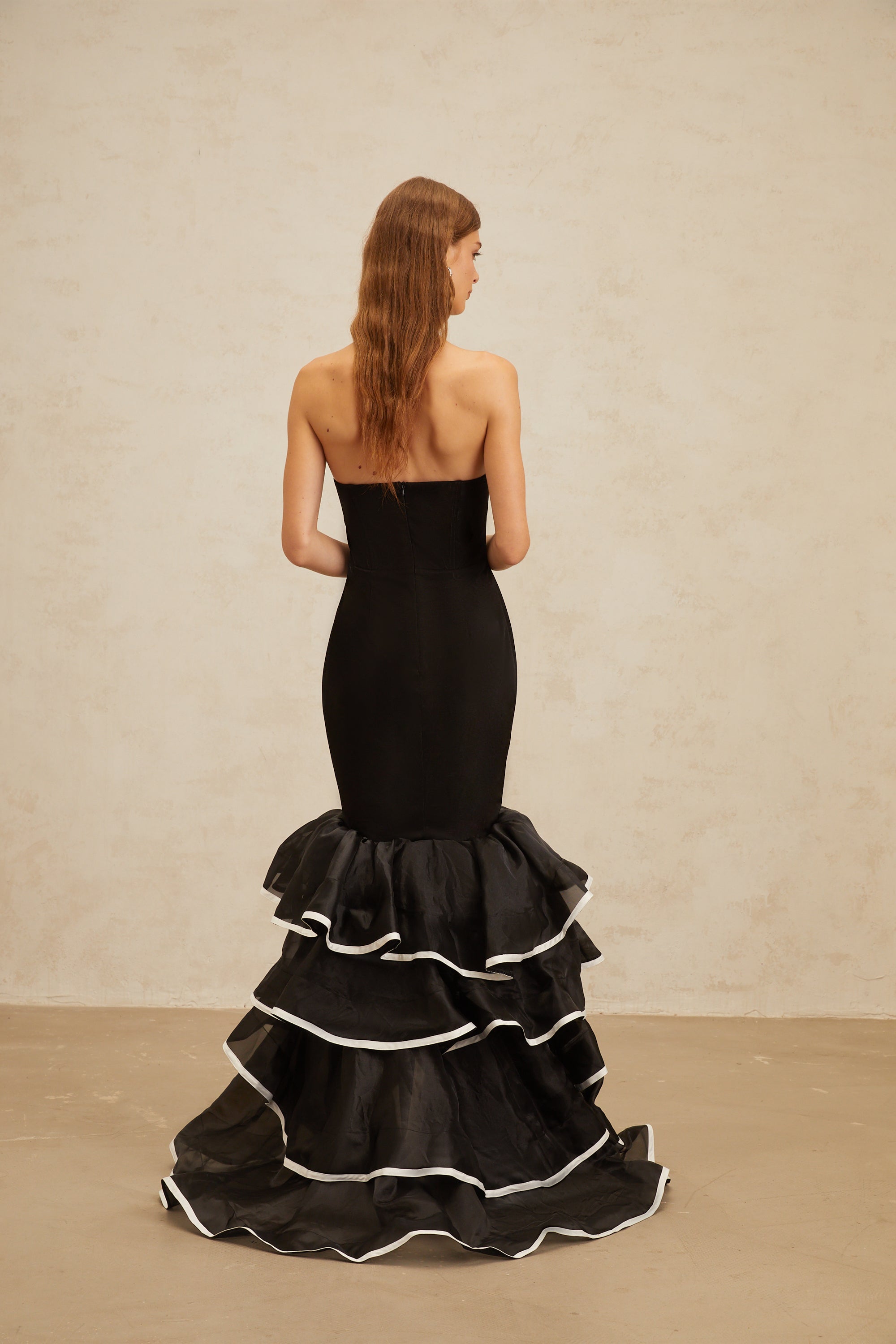 Dianthe Black Ruffled Mermaid Tiered Maxi Dress