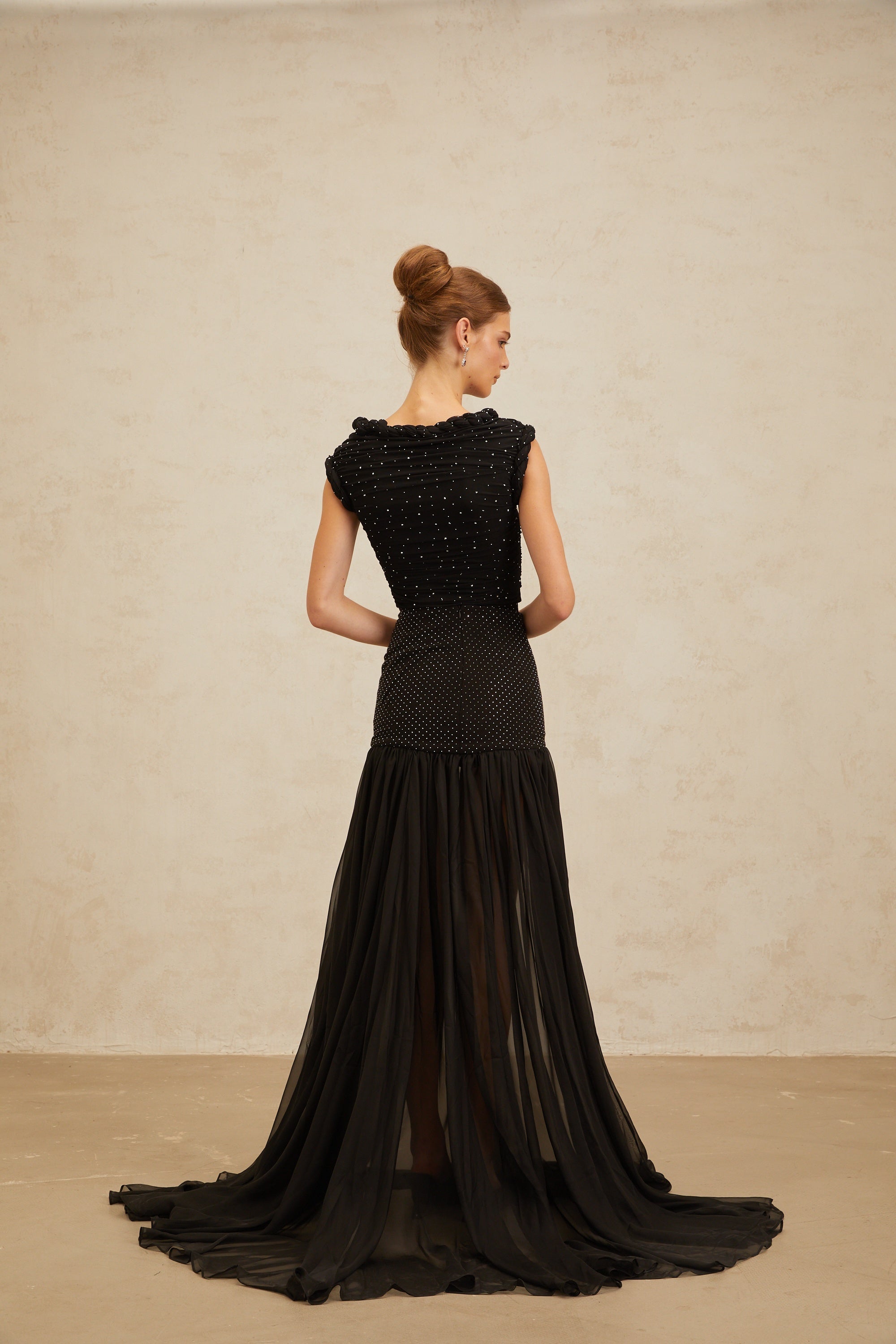 Diane Black Embellished Ruched Crop Top