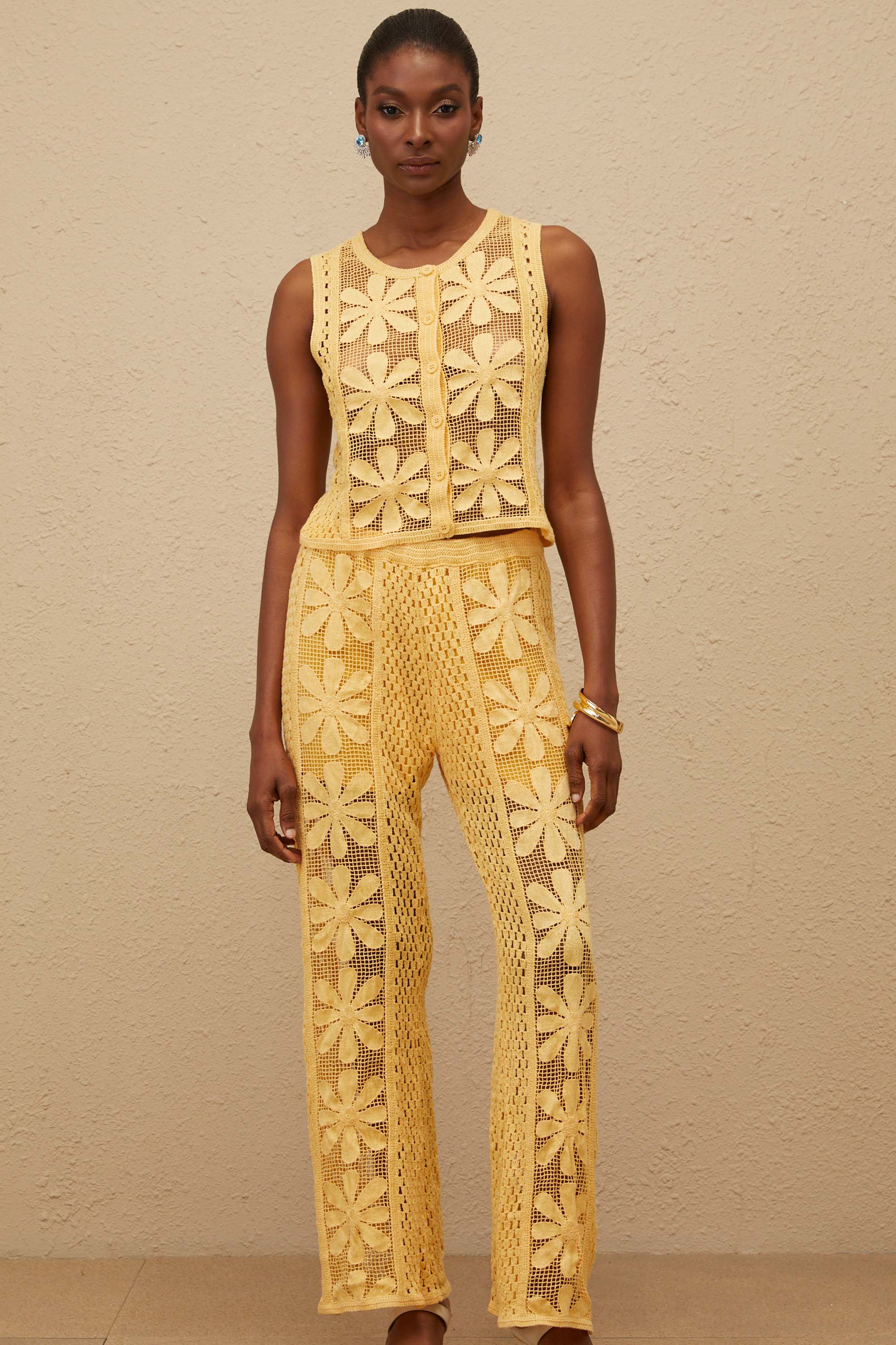 Vivienne Yellow Floral Crochet Knit Co-ord Set