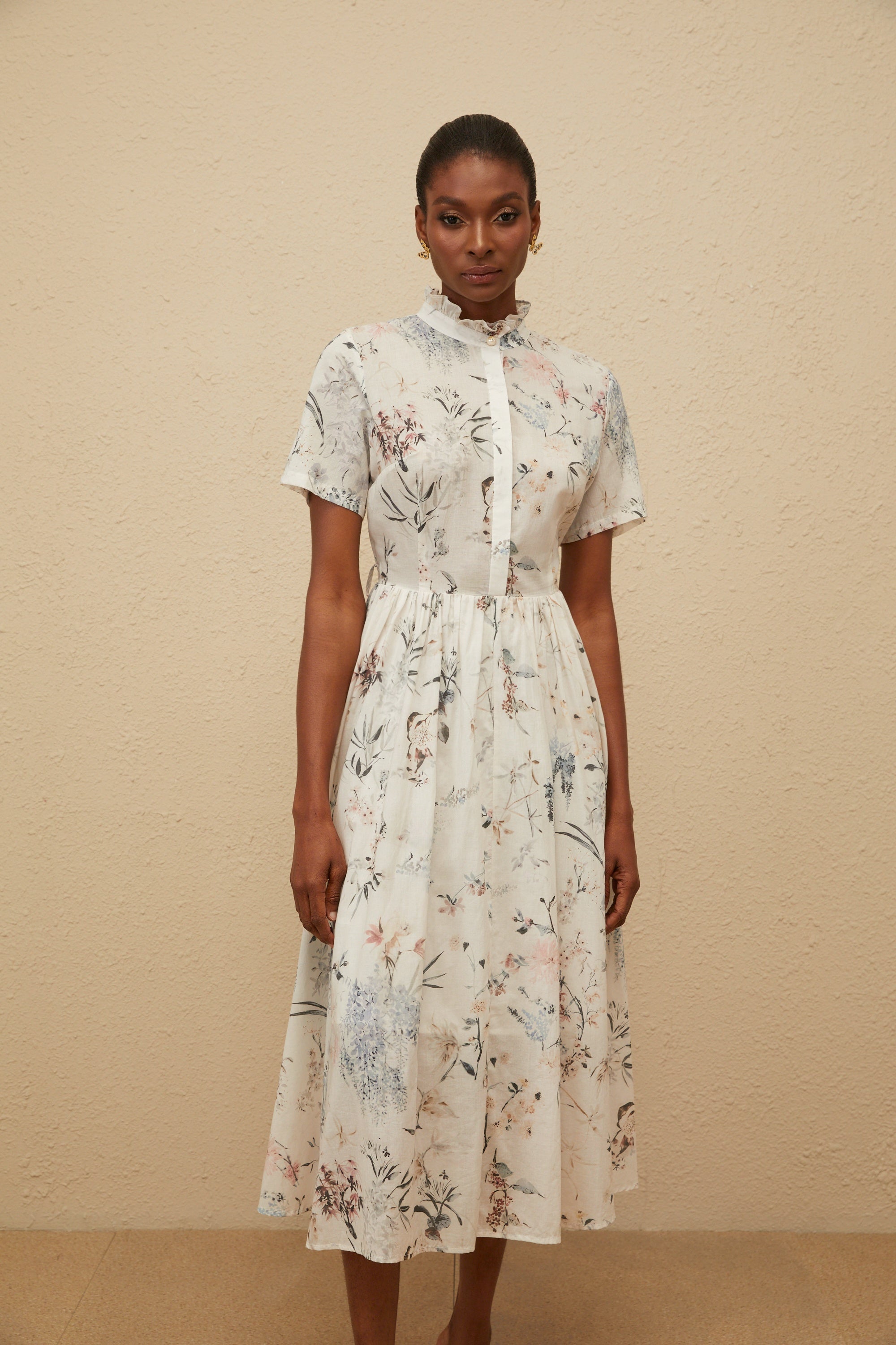 Héloïse White Floral Print Summer Midi Dress